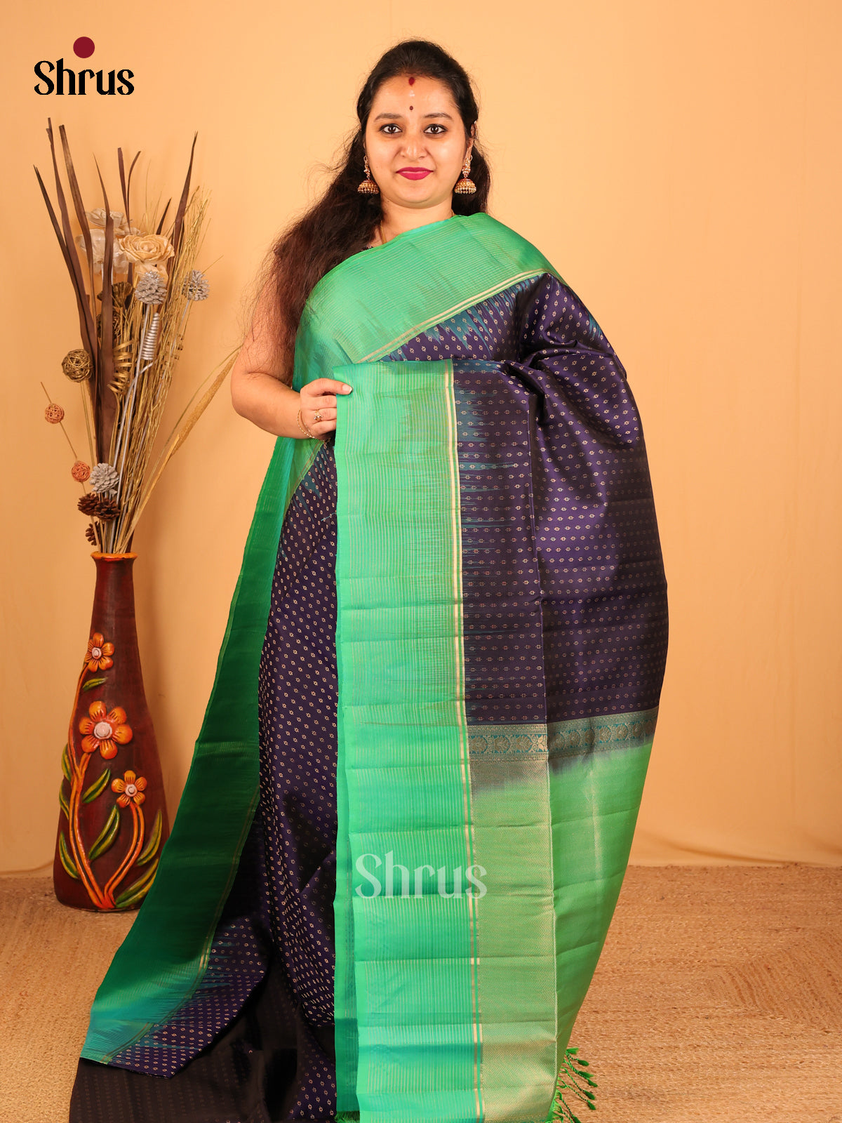 Violet & Green- Soft Silk Saree - Shop on Shrus.com