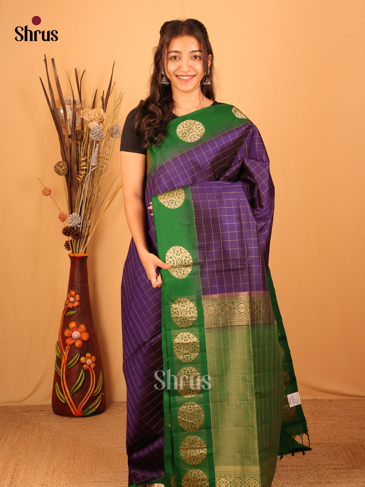 Violet & Green - Soft Silk Saree - Shop on Shrus.com