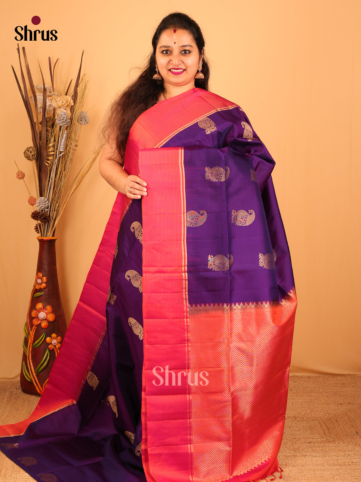 Violet & Orangish Pink - Soft Silk Saree - Shop on Shrus.com