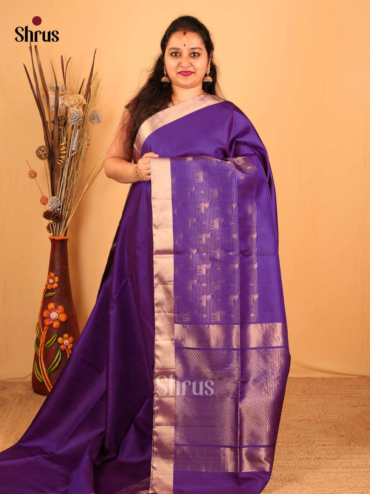 Radiant Violet Soft Silk Saree with Self Zari Border & Brocade Pallu-1