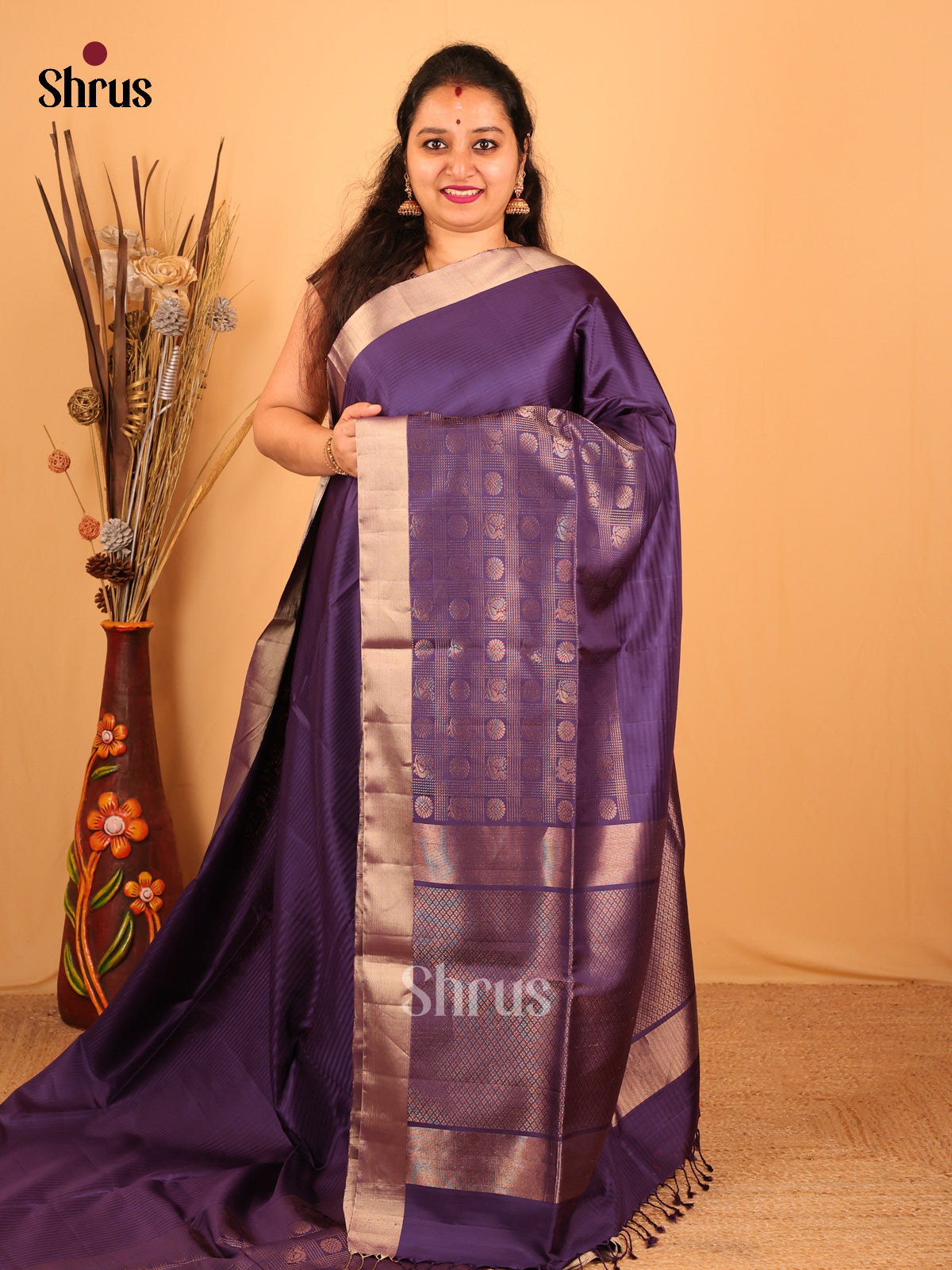 Elegant Violet Soft Silk Saree with Self Zari Border & Brocade Pallu-1