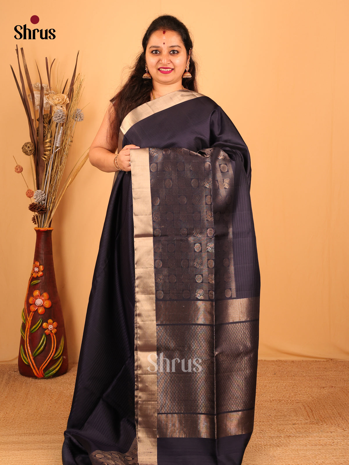 Navy Blue(Single Tone) - Soft Silk Saree - Shop on Shrus.com