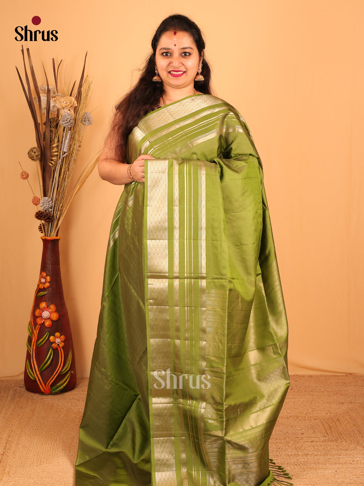 Serene Green Soft Silk Saree with Self Zari Stripes Border & Brocade Pallu-1