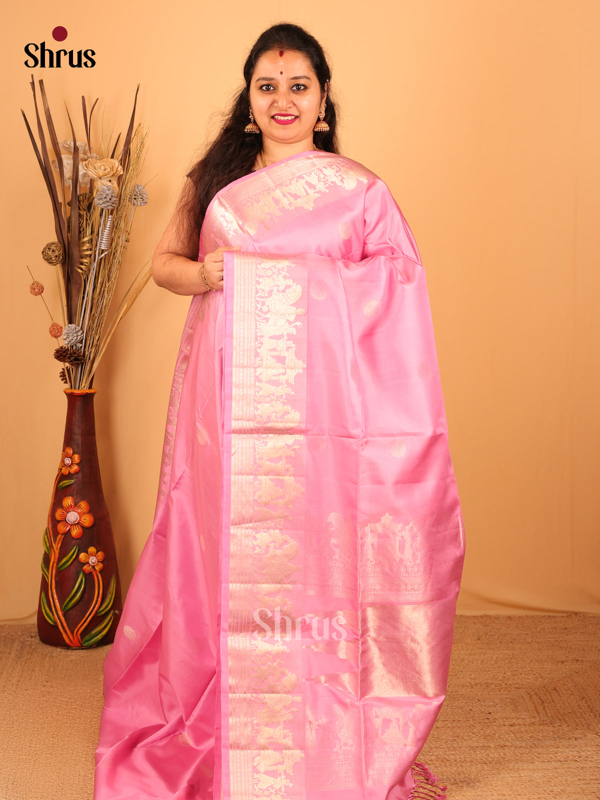 Pink(Single Tone)- Soft Silk Saree - Shop on Shrus.com