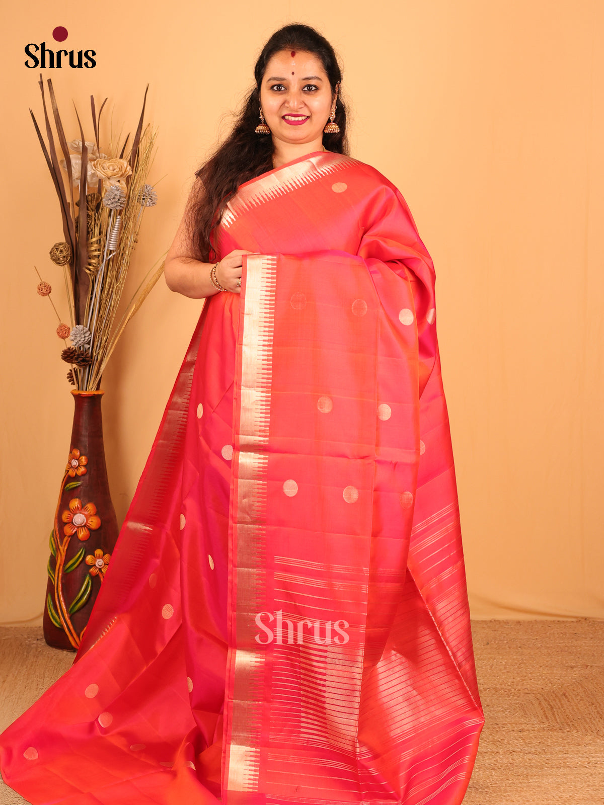 Orangish Pink(Single Tone) - Soft Silk Saree - Shop on Shrus.com