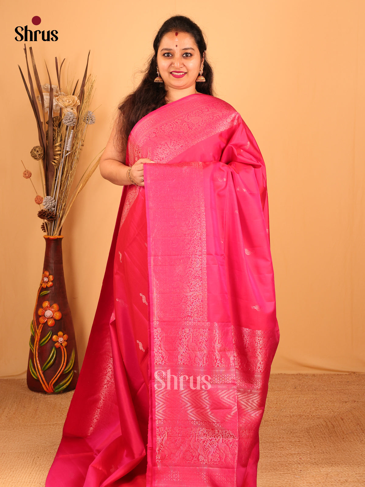 Whimsical Pink Bird Motif Soft Silk Saree with Self Zari Border & Brocade Pallu-1