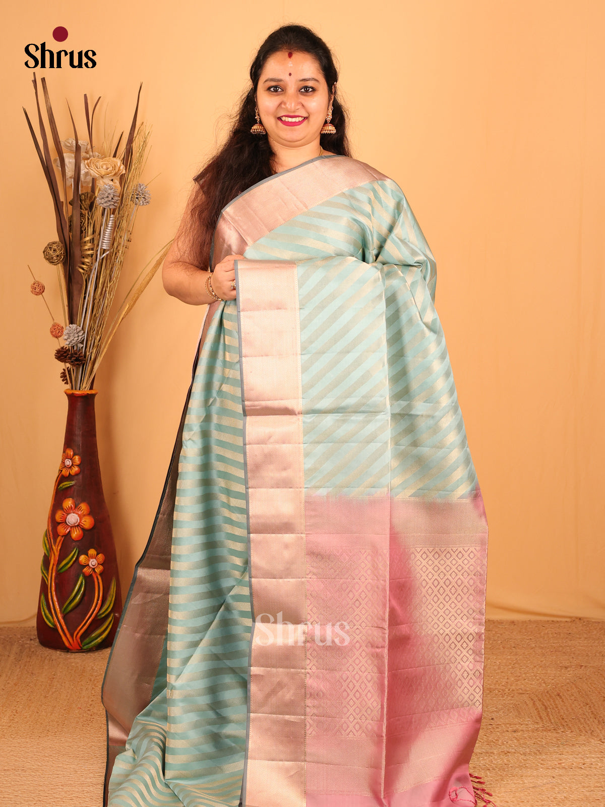 Lite Blue & Pink - Soft Silk Saree - Shop on Shrus.com