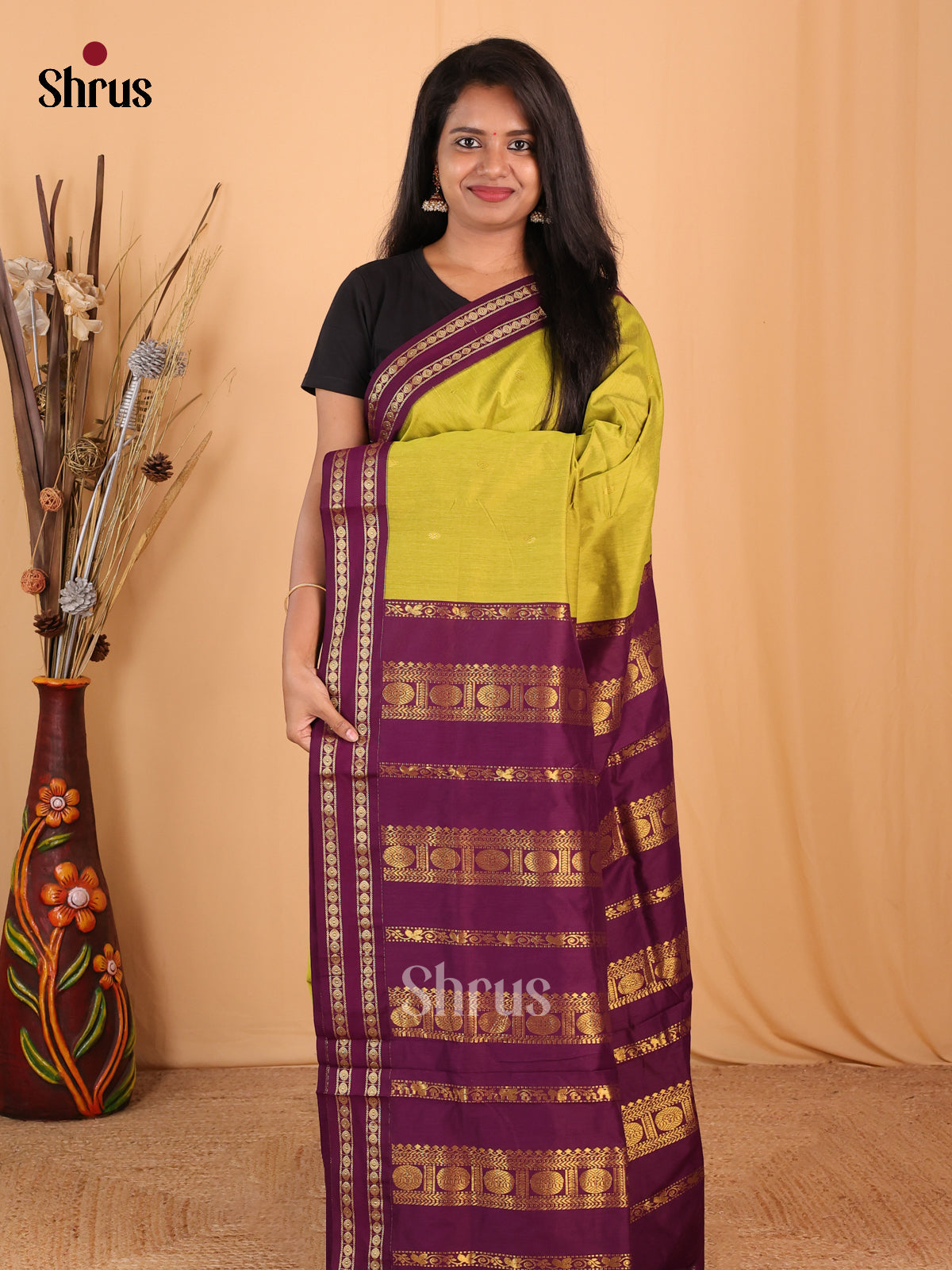Green & Purple - Kalyani Cotton Saree - Shop on Shrus.com