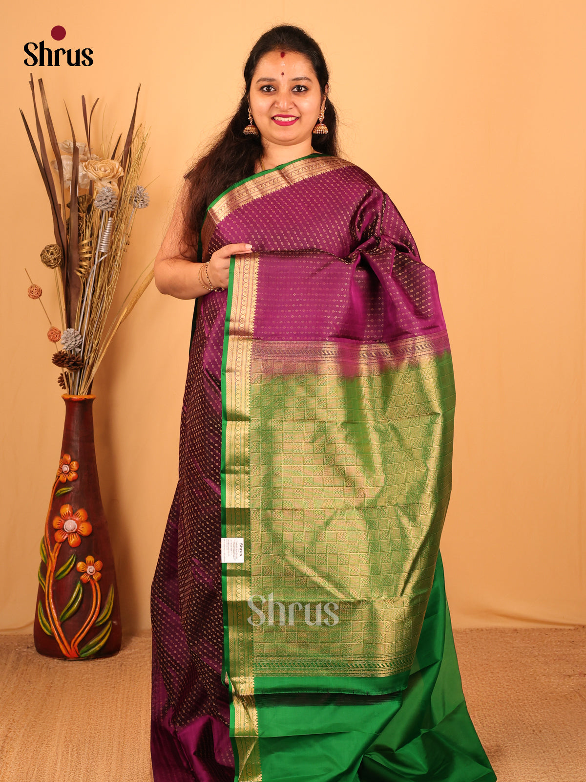 Purple & Green - Kanchipuram silk Saree - Shop on Shrus.com