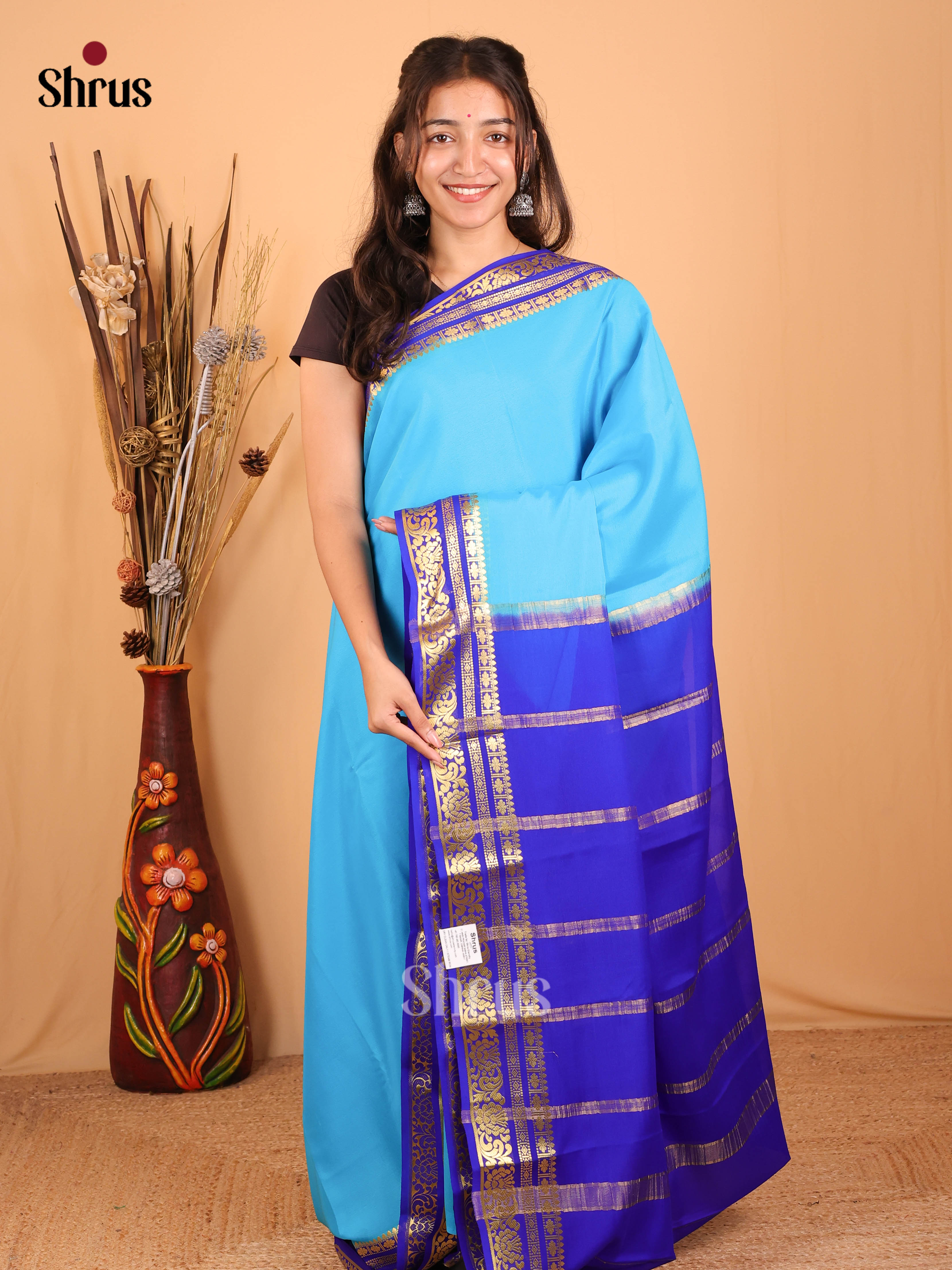 Lite Blue & Blue - Mysore Silk Saree