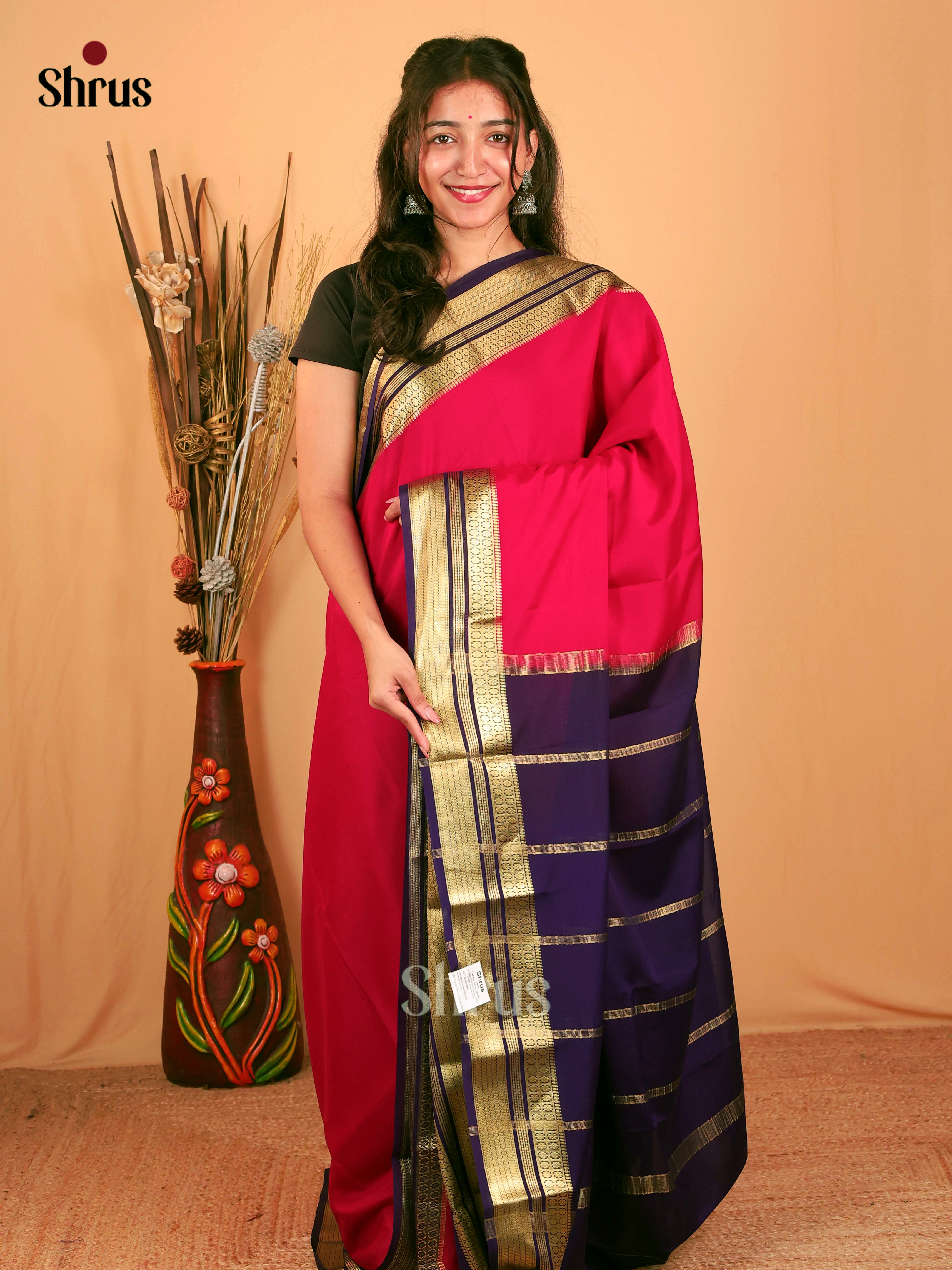 Pink & Violet - Mysore Silk Saree - Shop on Shrus.com