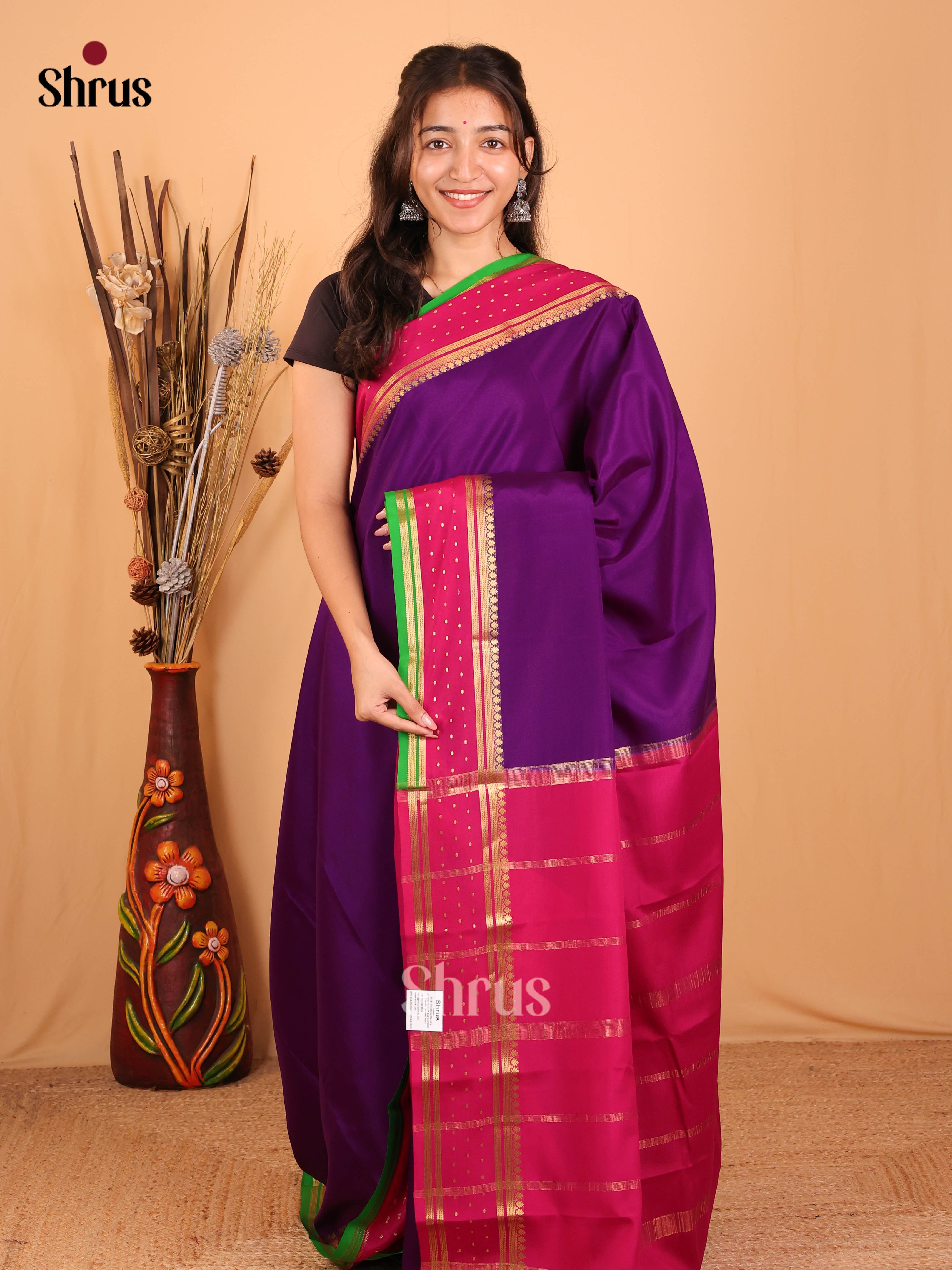 Violet & Maroon - Mysore Silk Saree - Shop on Shrus.com