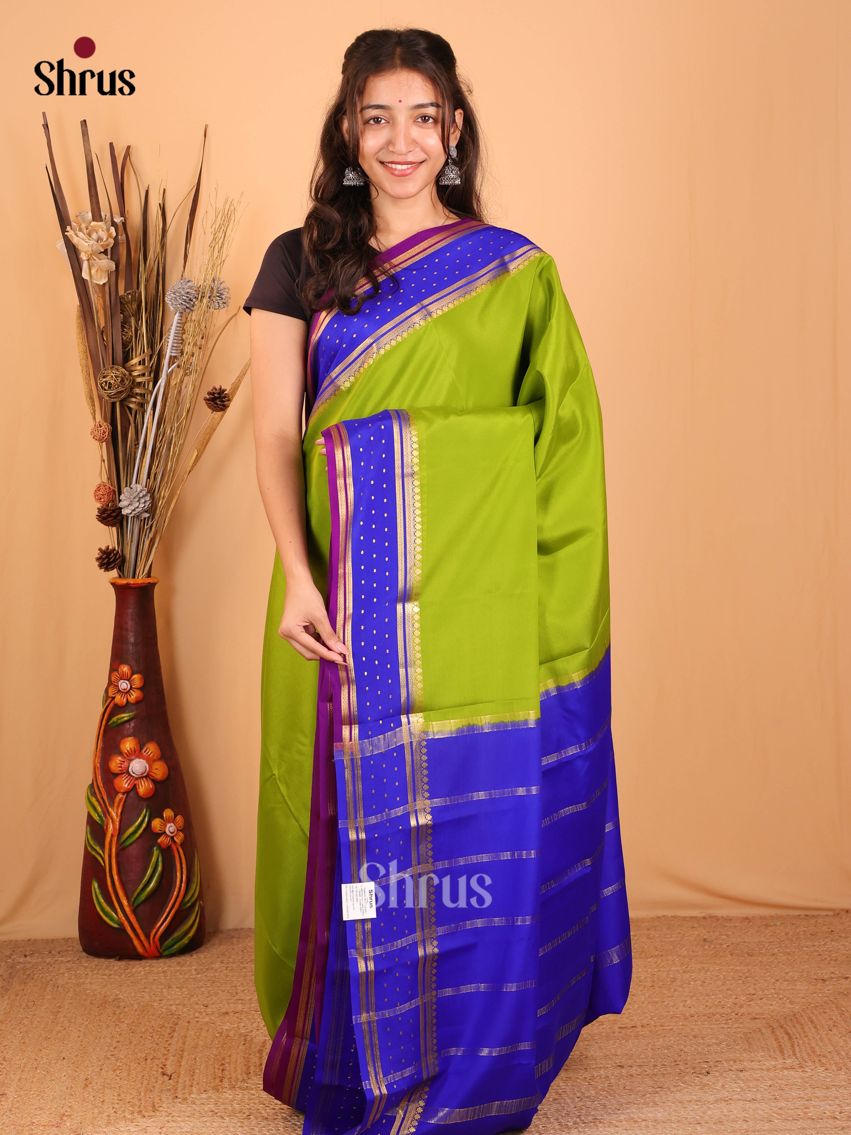 Green & Blue - Mysore Silk Saree - Shop on Shrus.com