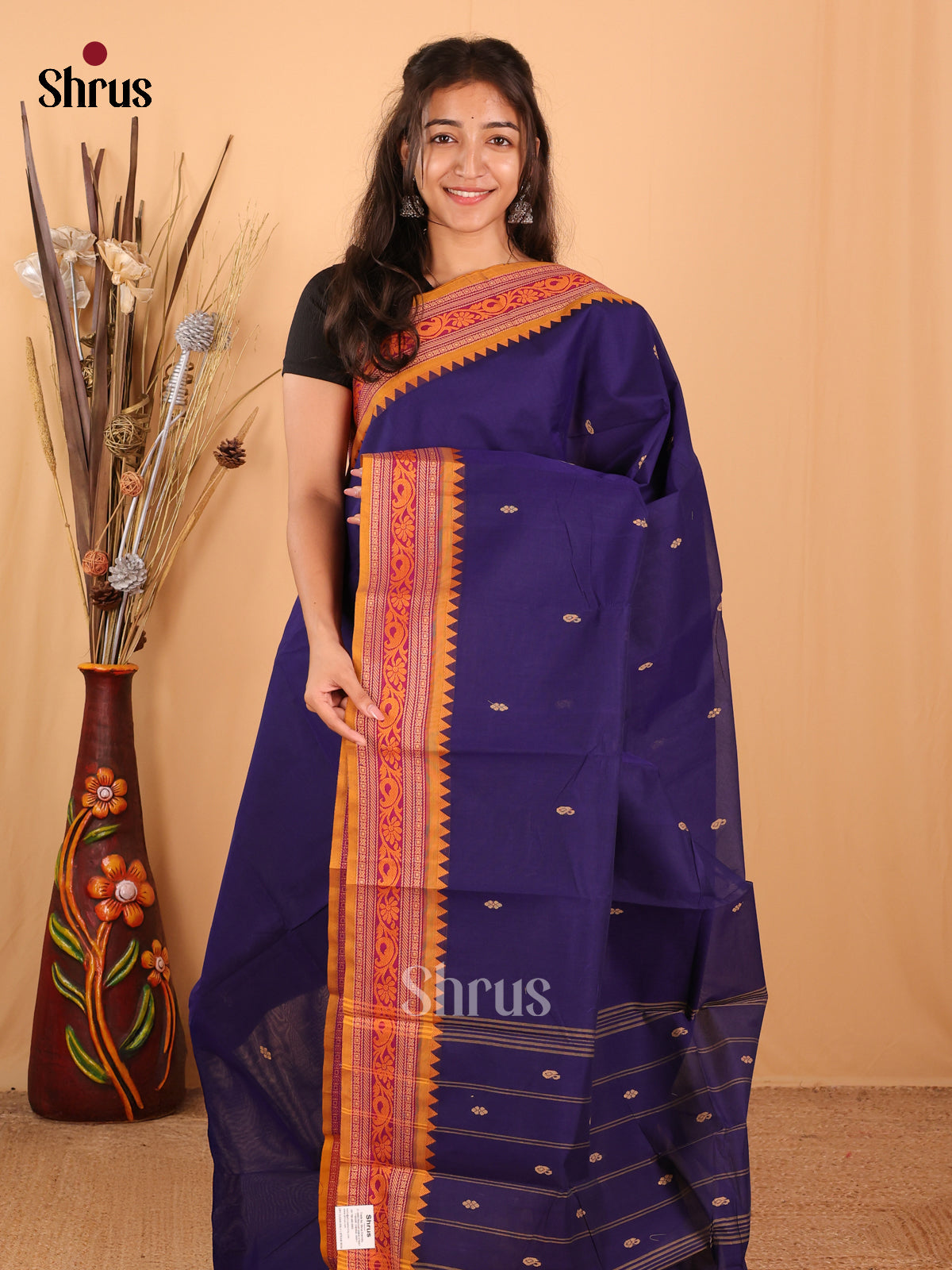 Blue & Mustard - Chettinad Cotton Saree - Shop on Shrus.com