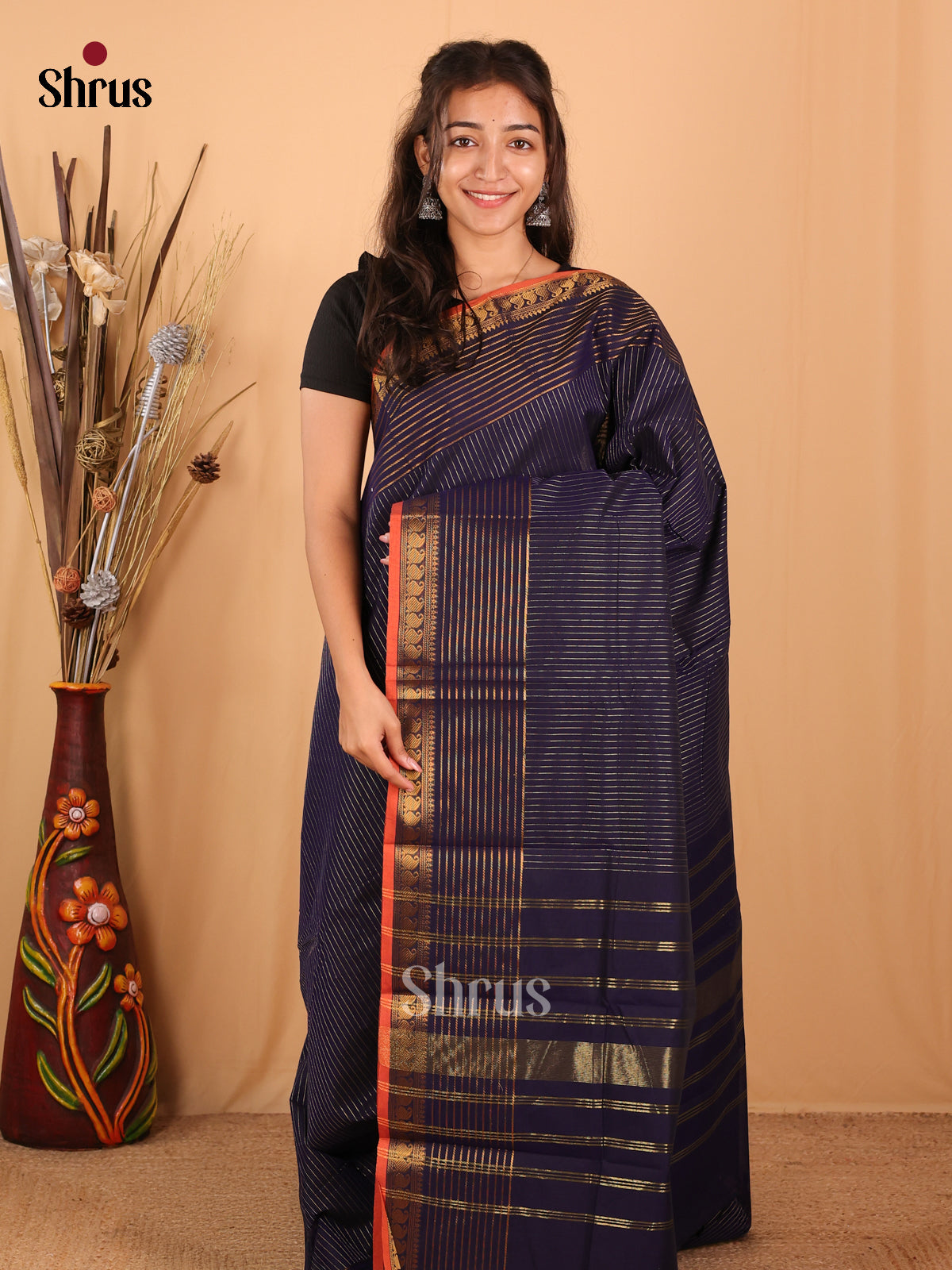 Blue - Chettinad Cotton Saree - Shop on Shrus.com
