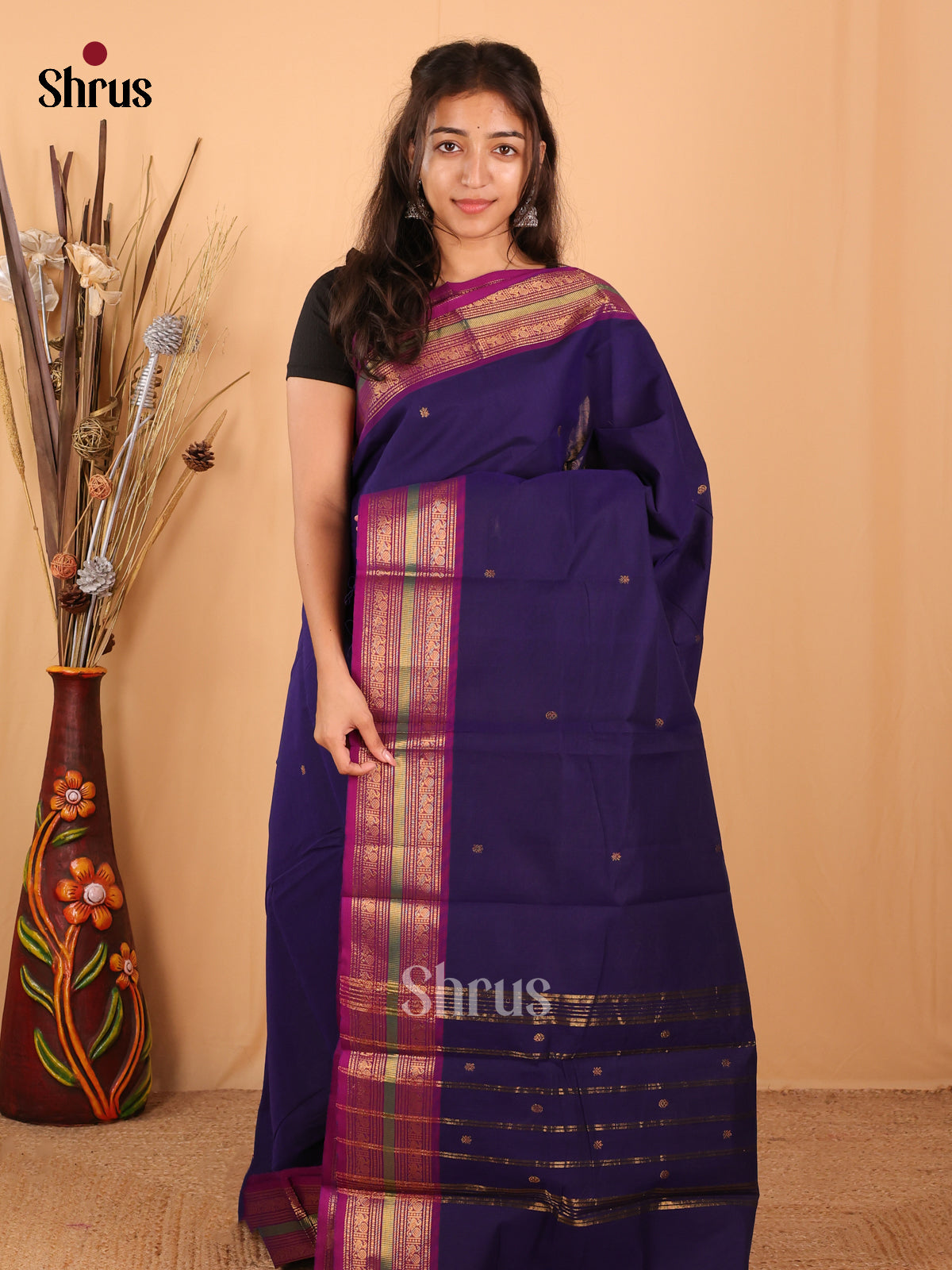 Violet & Purple - Chettinad Cotton Saree - Shop on Shrus.com