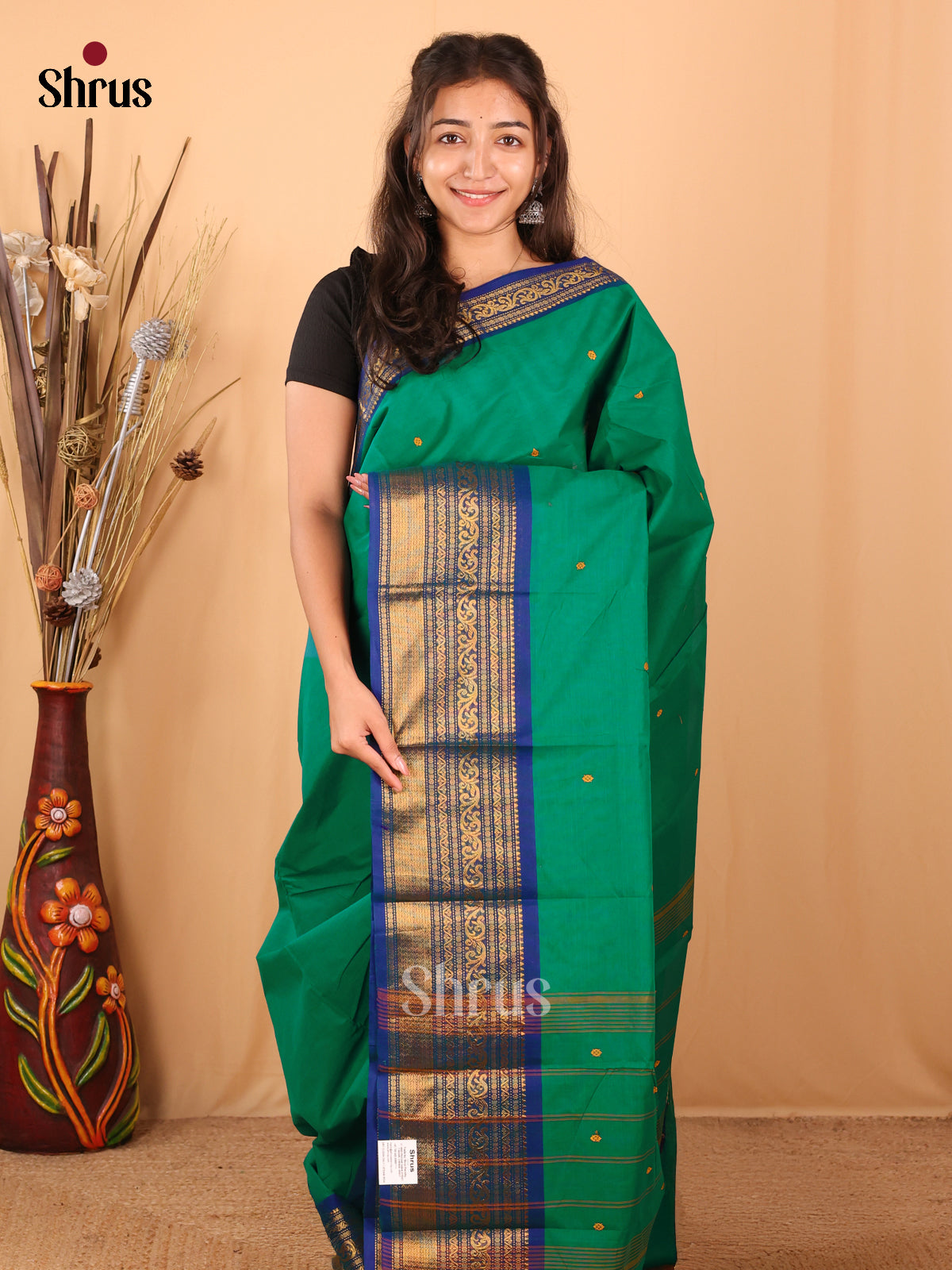 Green & Blue - Chettinad Cotton Saree - Shop on Shrus.com