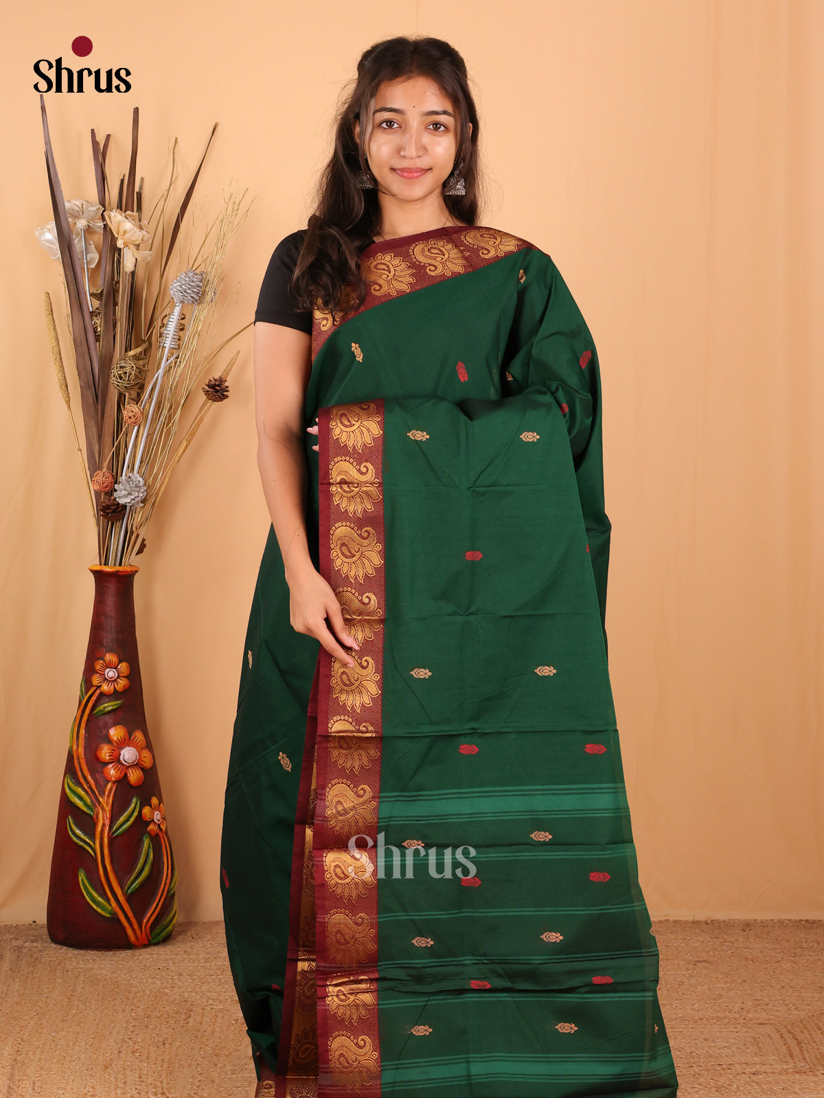 Green & Maroon - Chettinad Mix Cotton Saree - Shop on Shrus.com