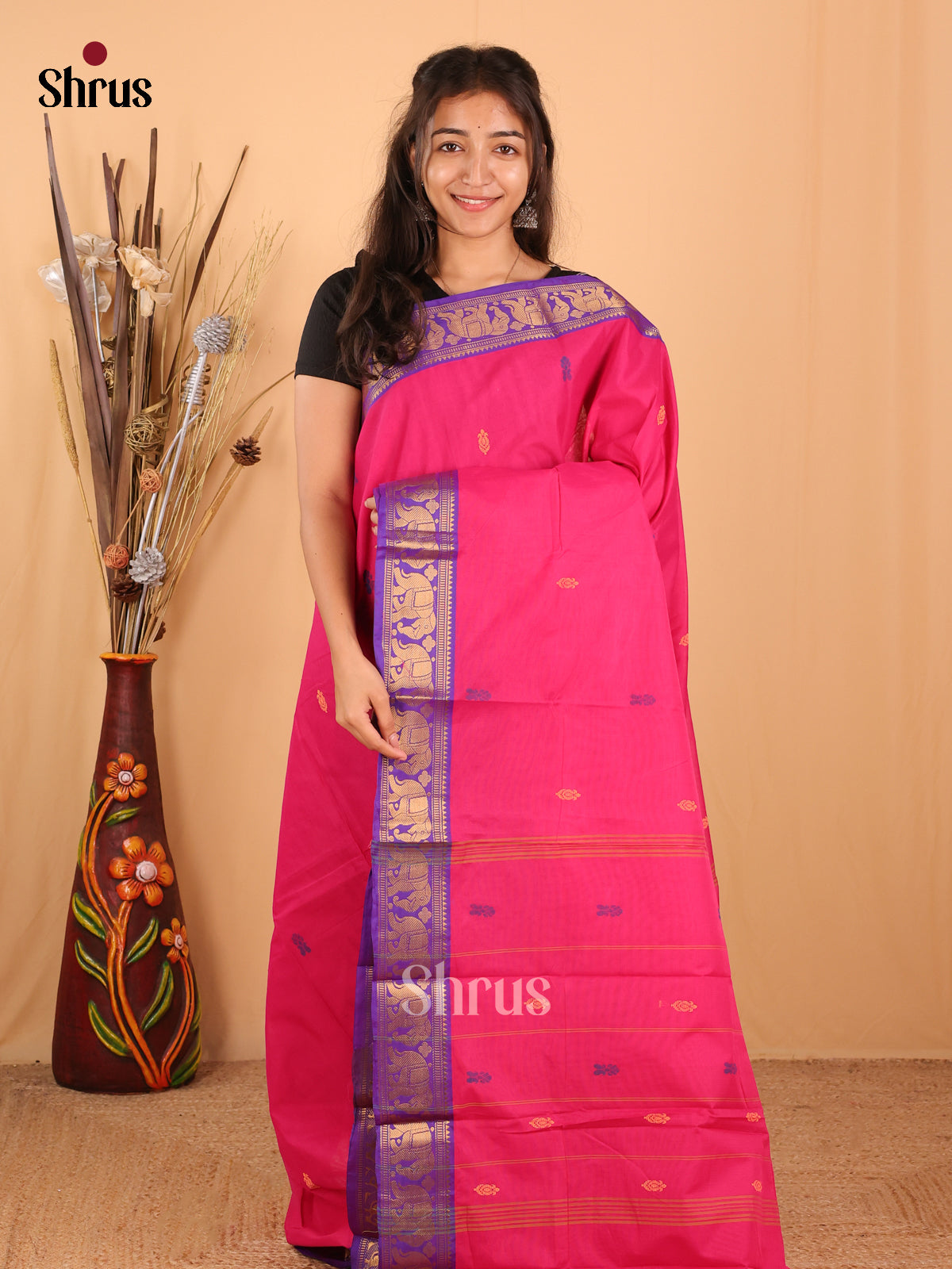 Pink & Purple - Chettinad Mix Cotton Saree - Shop on Shrus.com