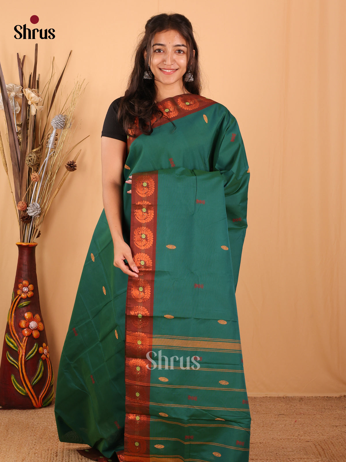 Green & Brown - Chettinad Mix Cotton Saree - Shop on Shrus.com