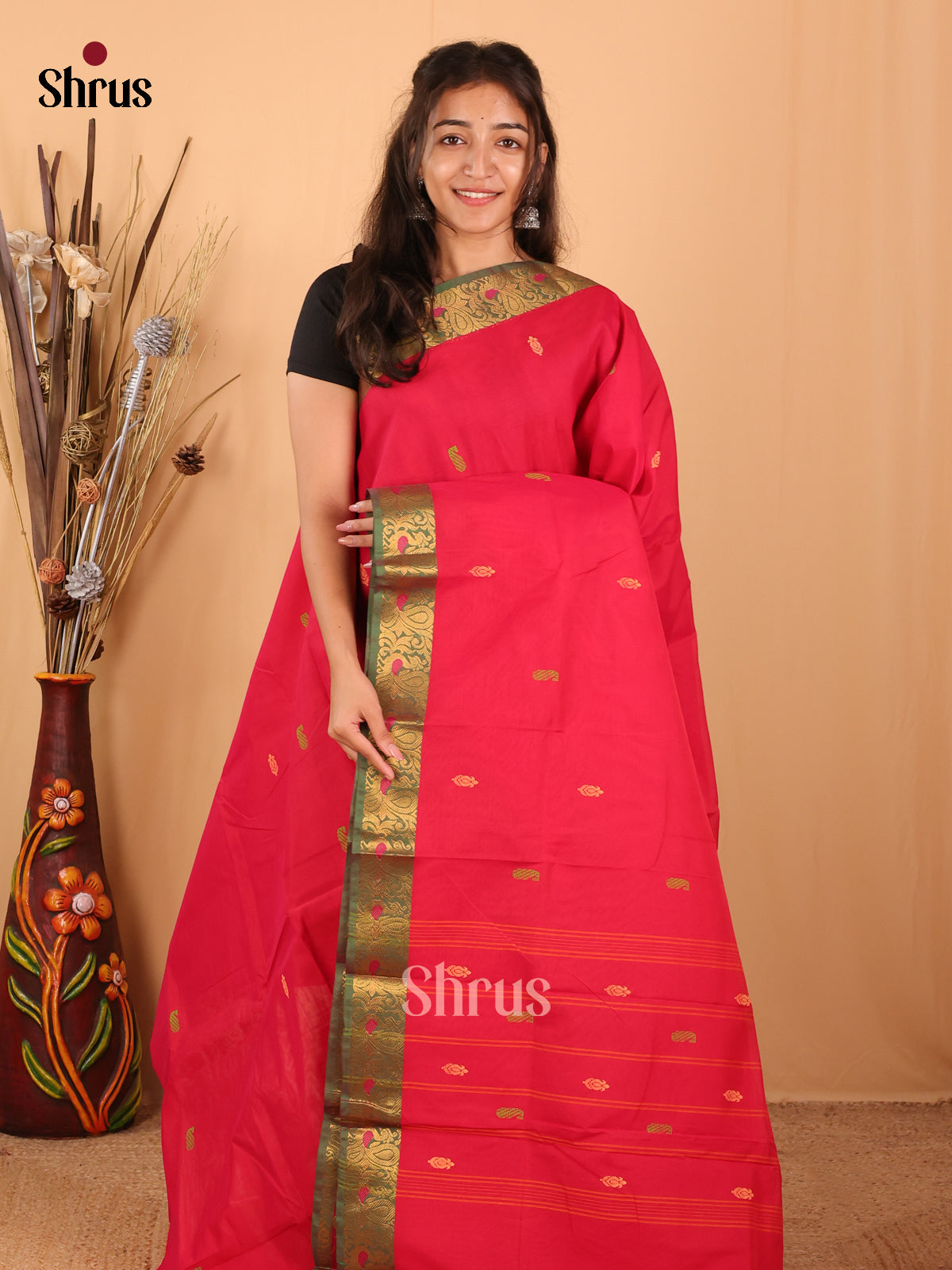 Red & Green - Chettinad Mix Cotton Saree - Shop on Shrus.com