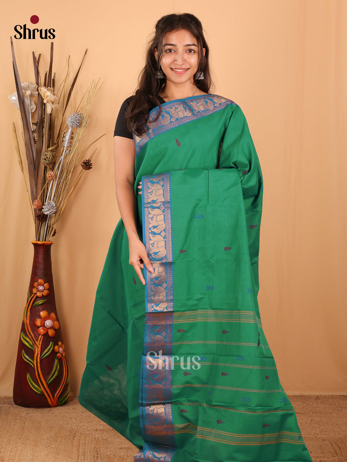 Green & Blue - Chettinad Mix Cotton Saree - Shop on Shrus.com
