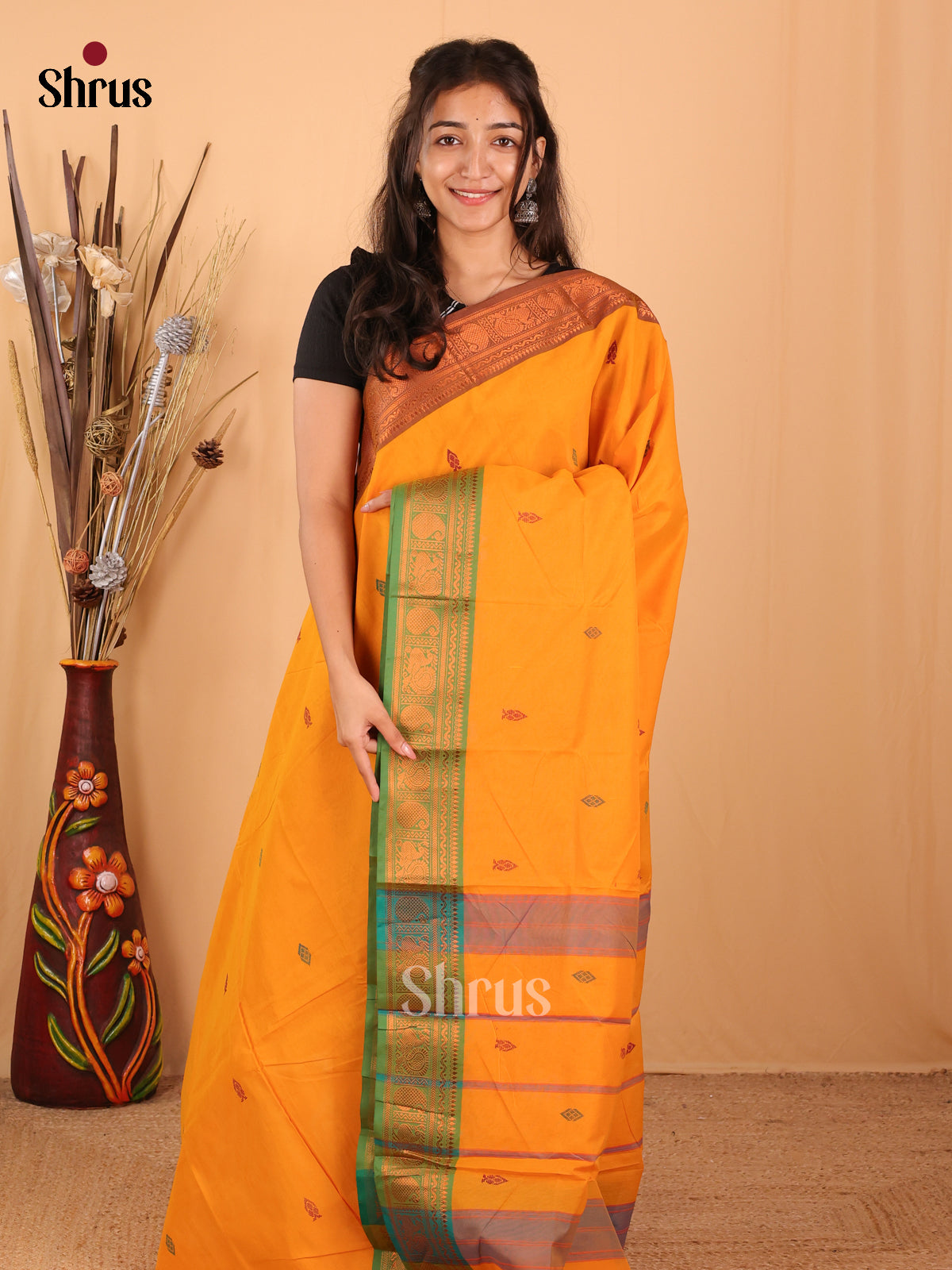 Mustard & Green - Chettinad Mix Cotton Saree - Shop on Shrus.com