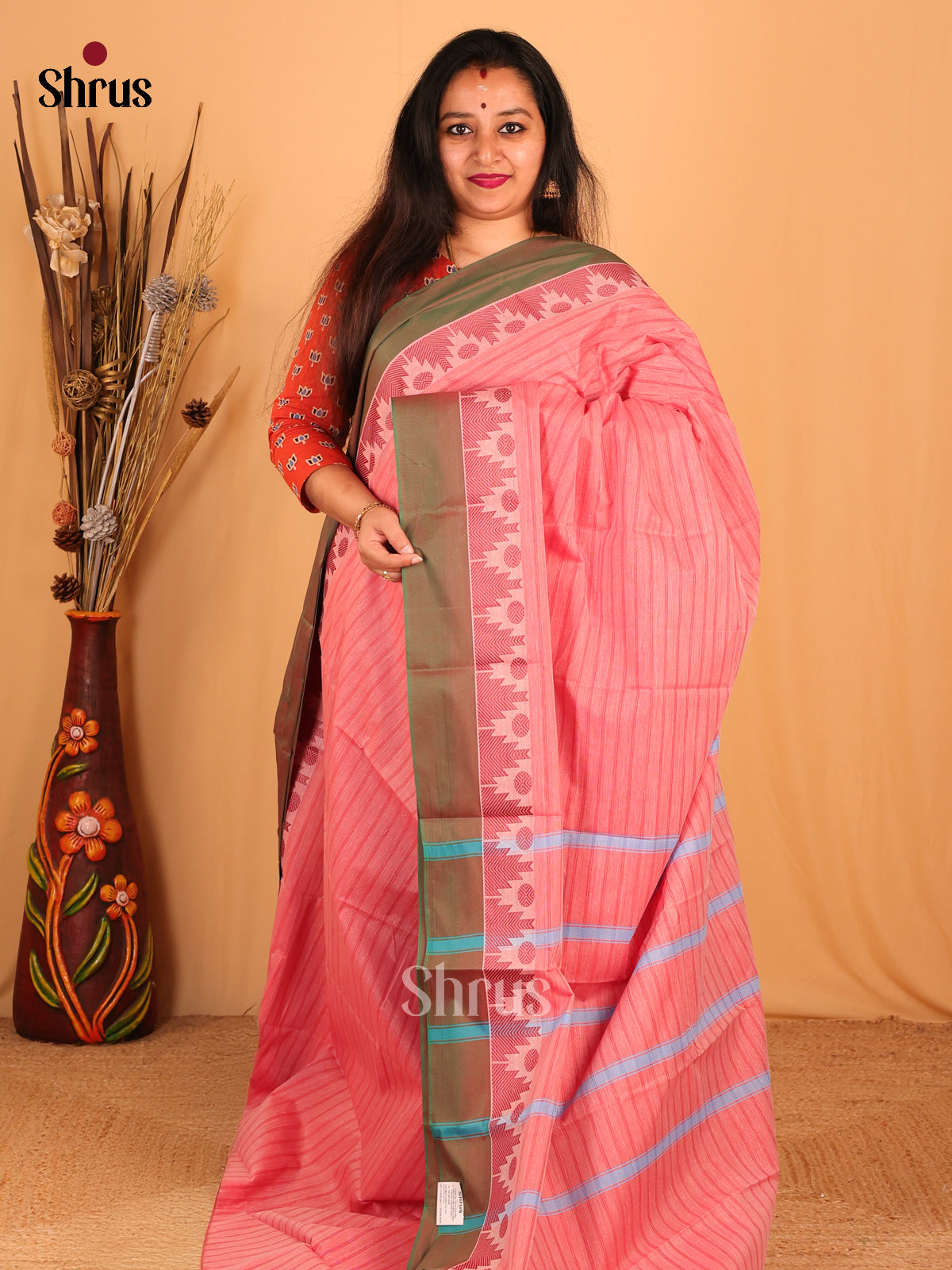Pink - South Cotton Saree - Shop on Shrus.com