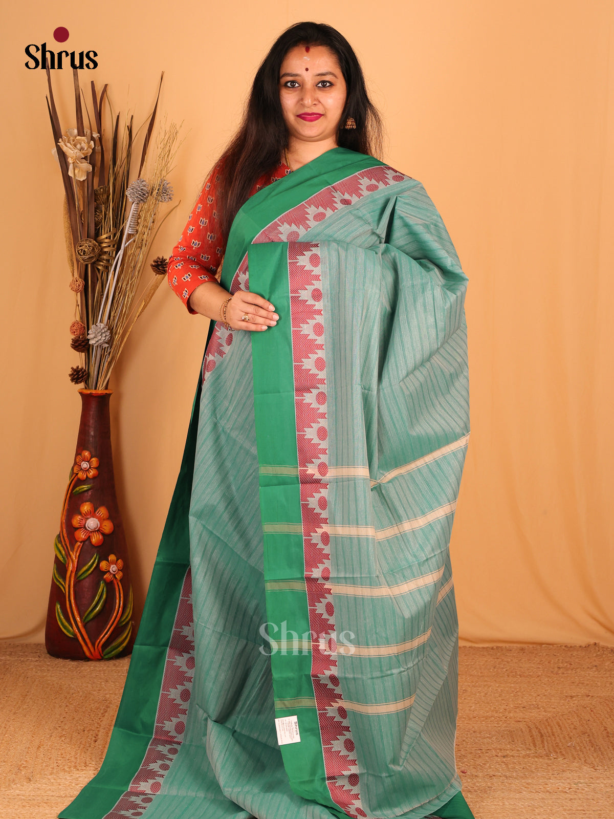 Pastel Green- South Cotton Saree - Shop on Shrus.com