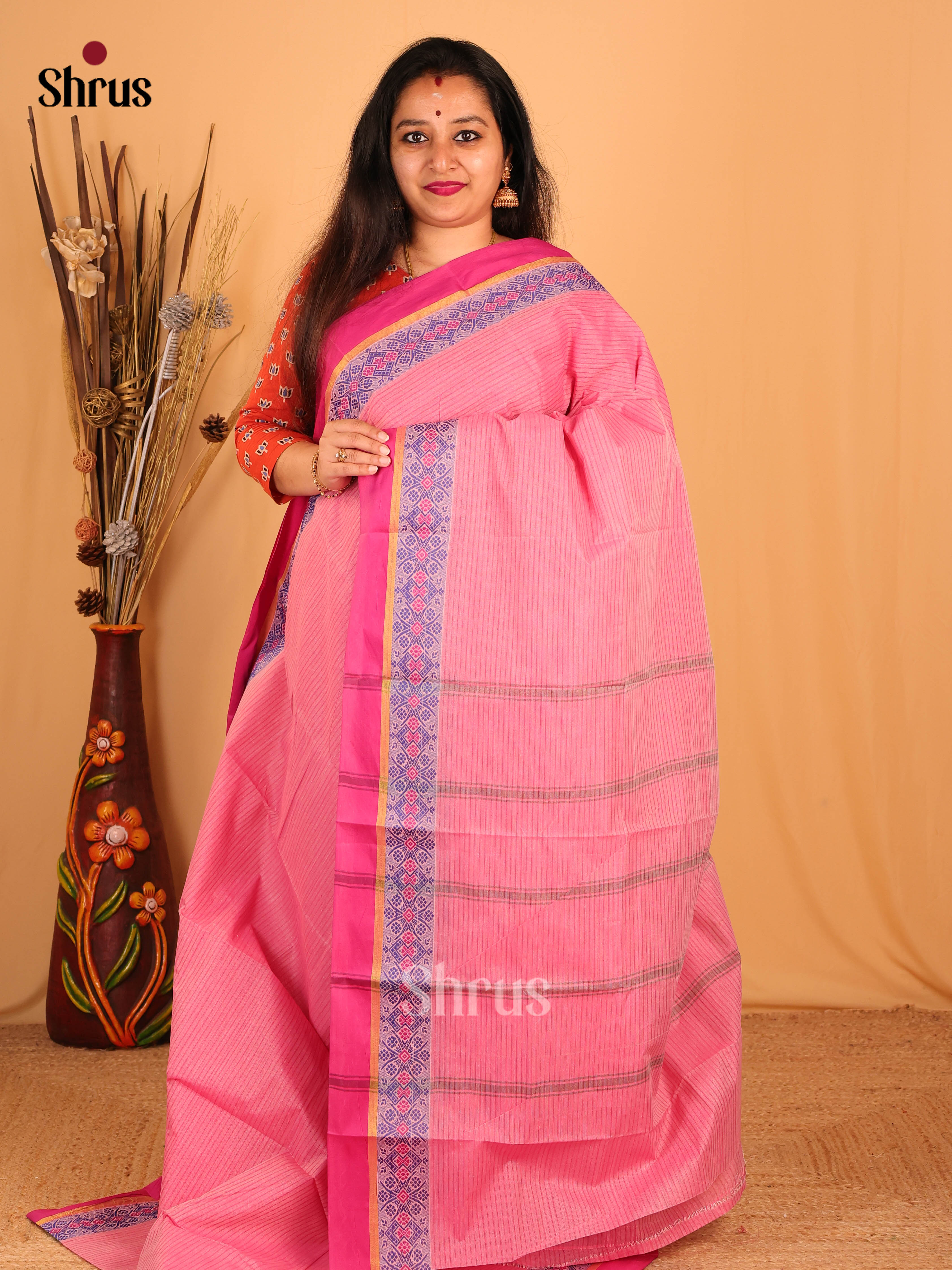Pink - South Cotton Saree - Shop on Shrus.com