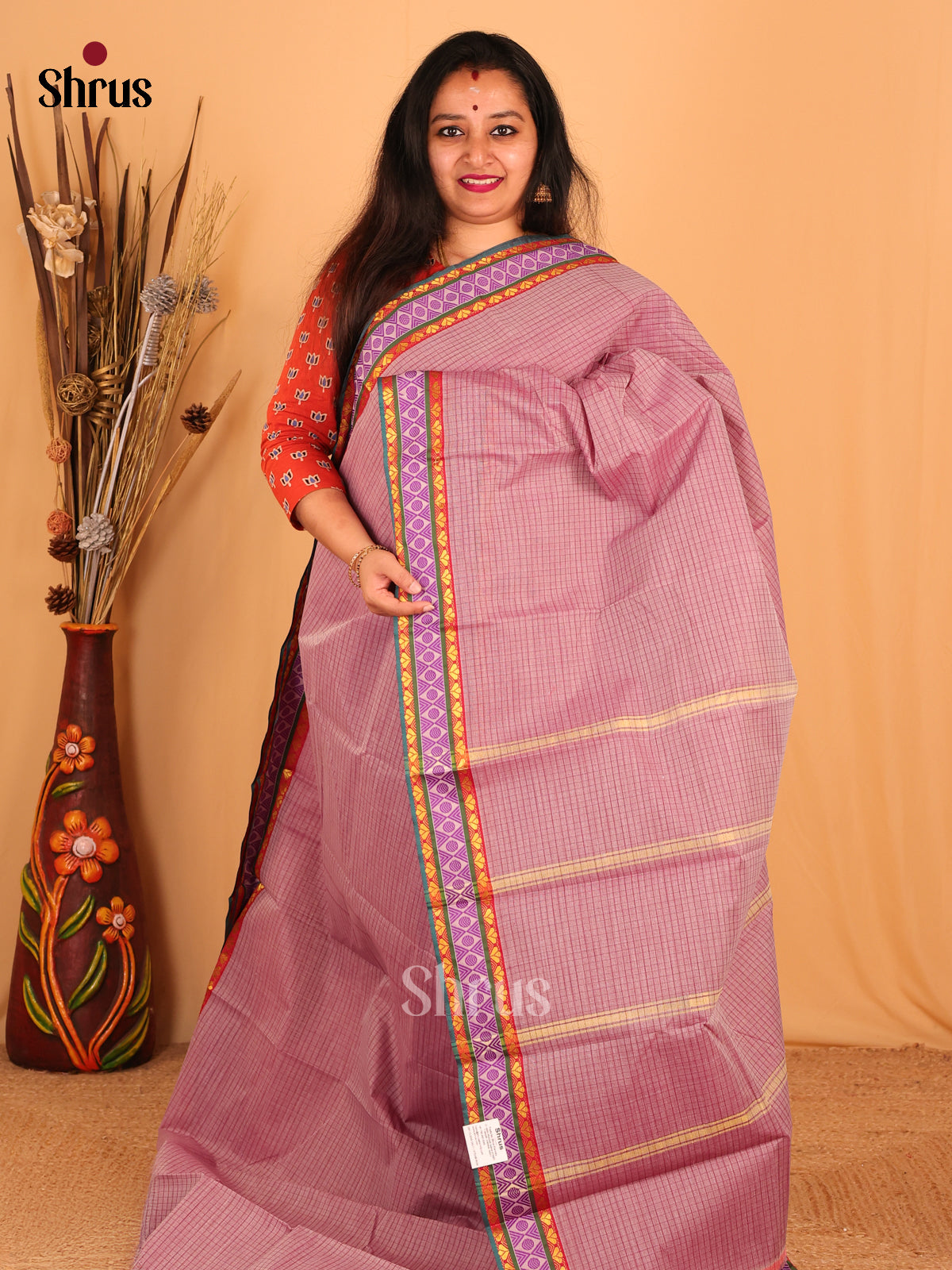 Onion Pink & Purple - South Cotton Saree - Shop on Shrus.com