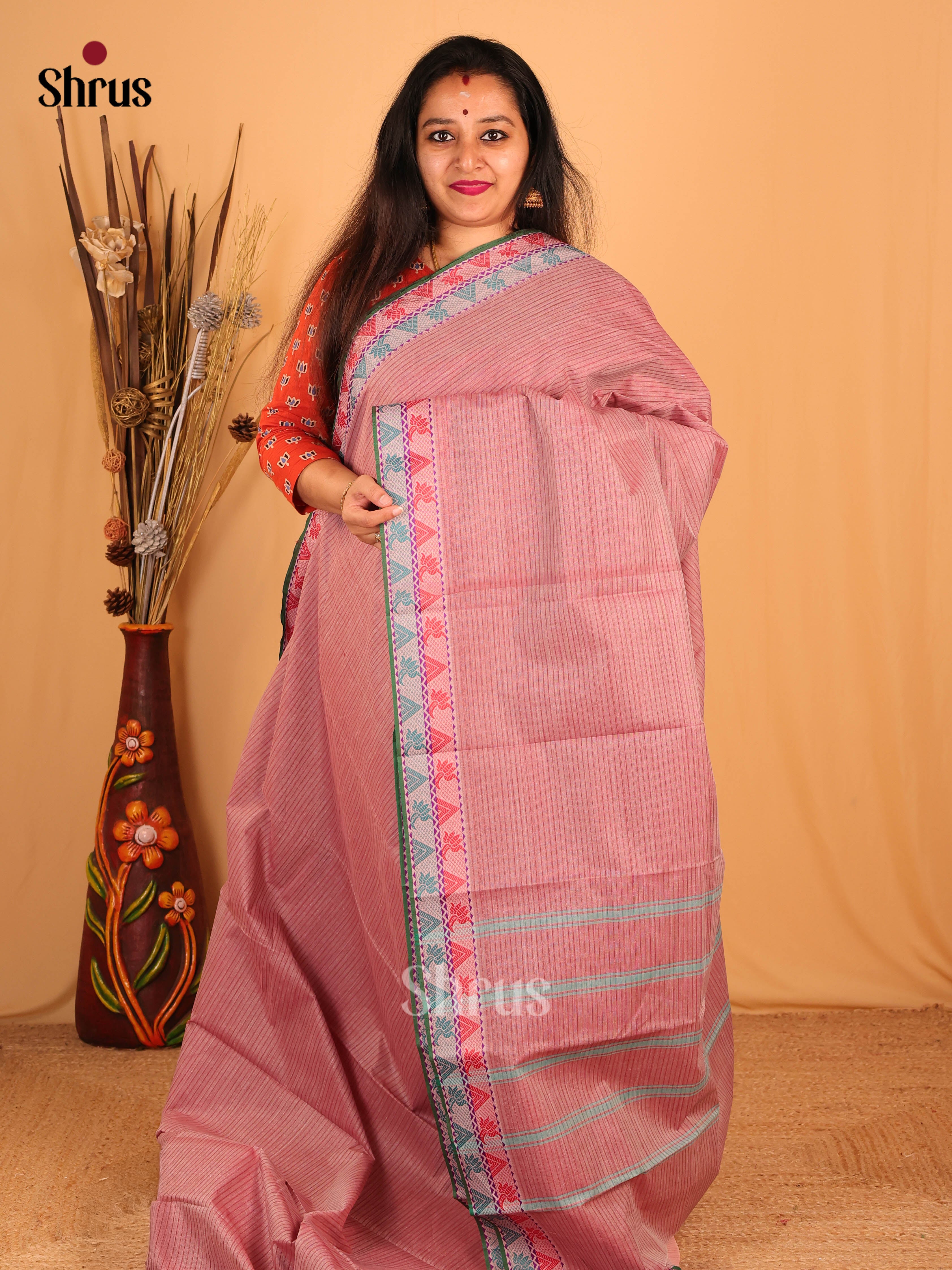 Pastel Pink - South Cotton Saree - Shop on Shrus.com