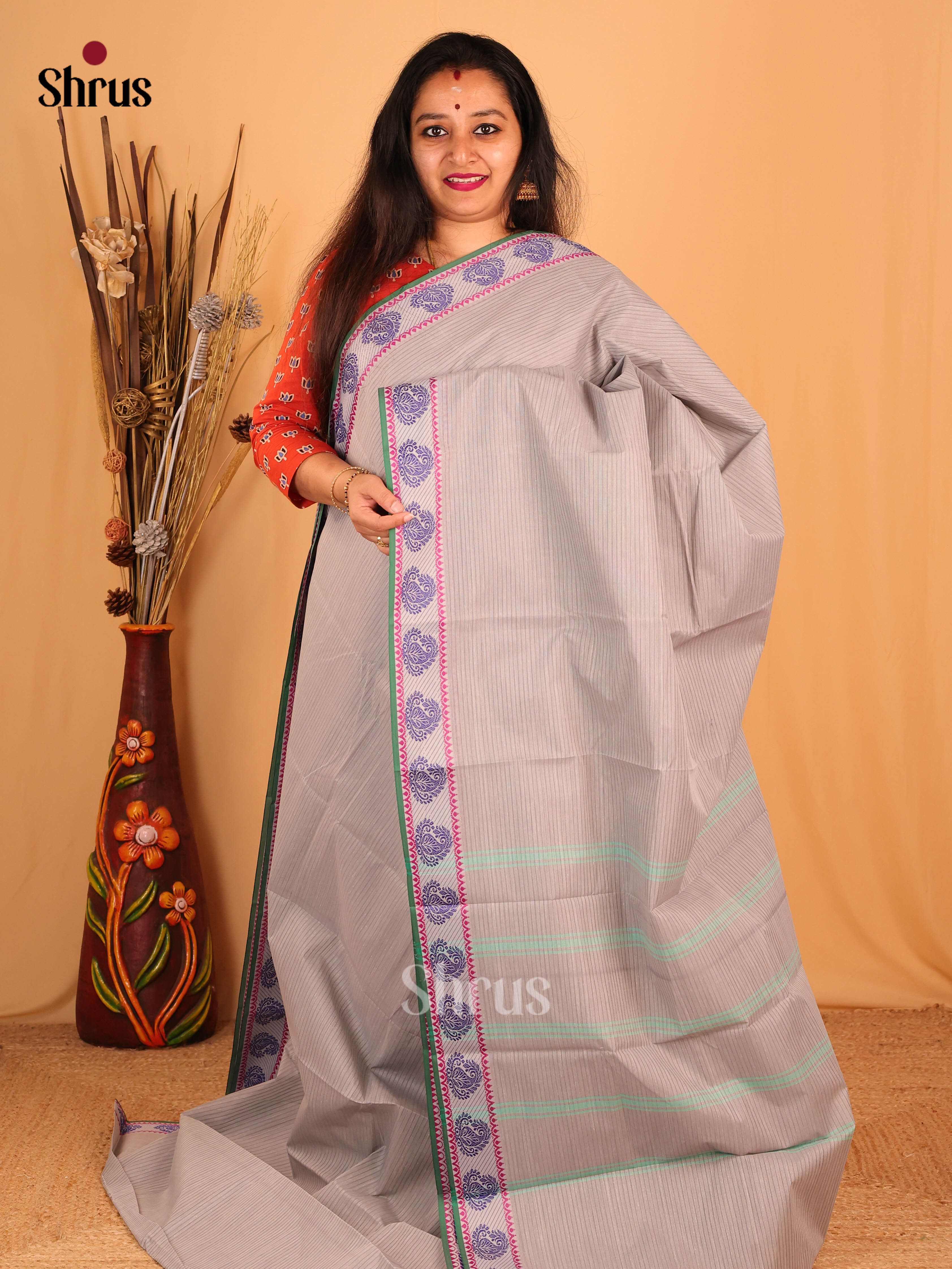 Grey - South Cotton Saree - Shop on Shrus.com
