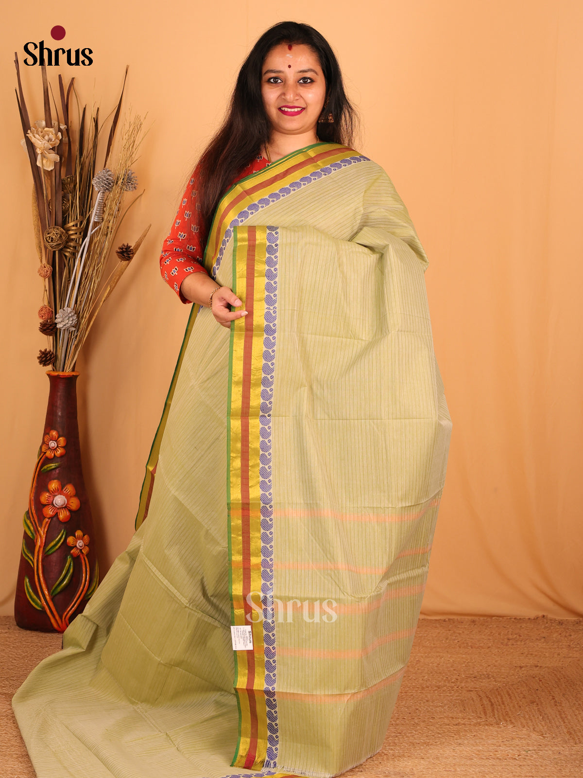 Pastel Green - South Cotton Saree - Shop on Shrus.com