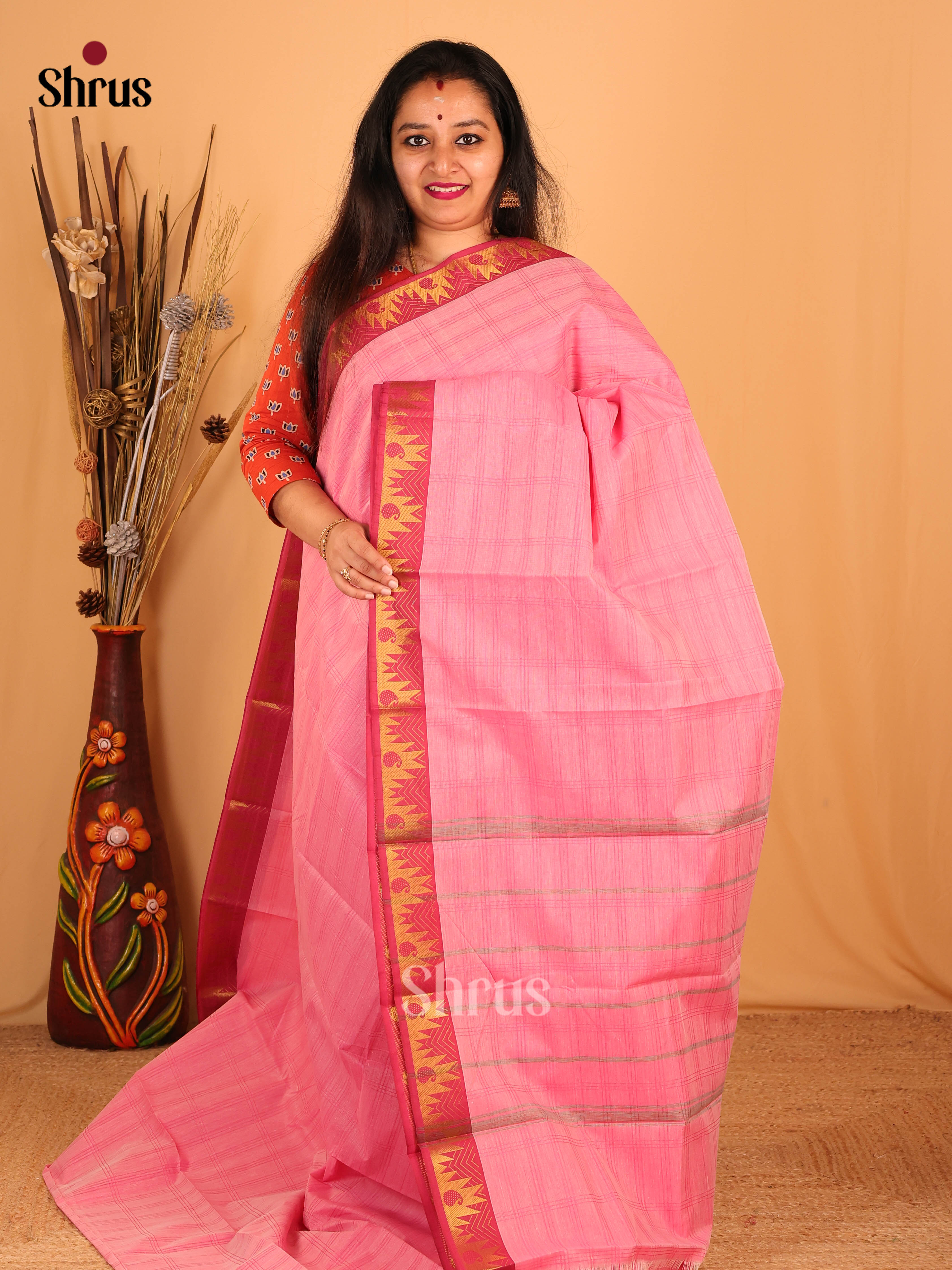 Pink - South Cotton Saree - Shop on Shrus.com