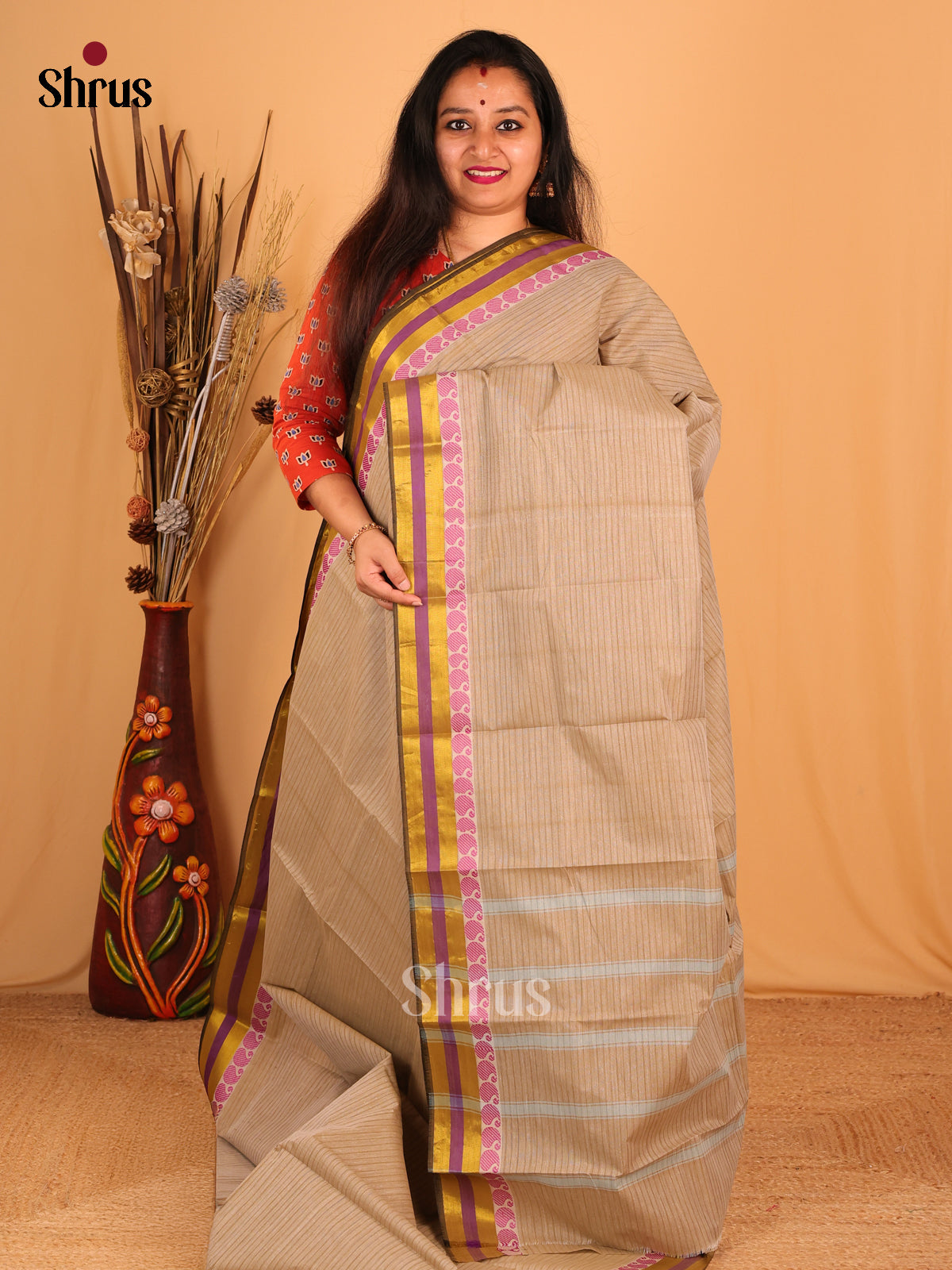 Grey & Purple - South Cotton Saree - Shop on Shrus.com