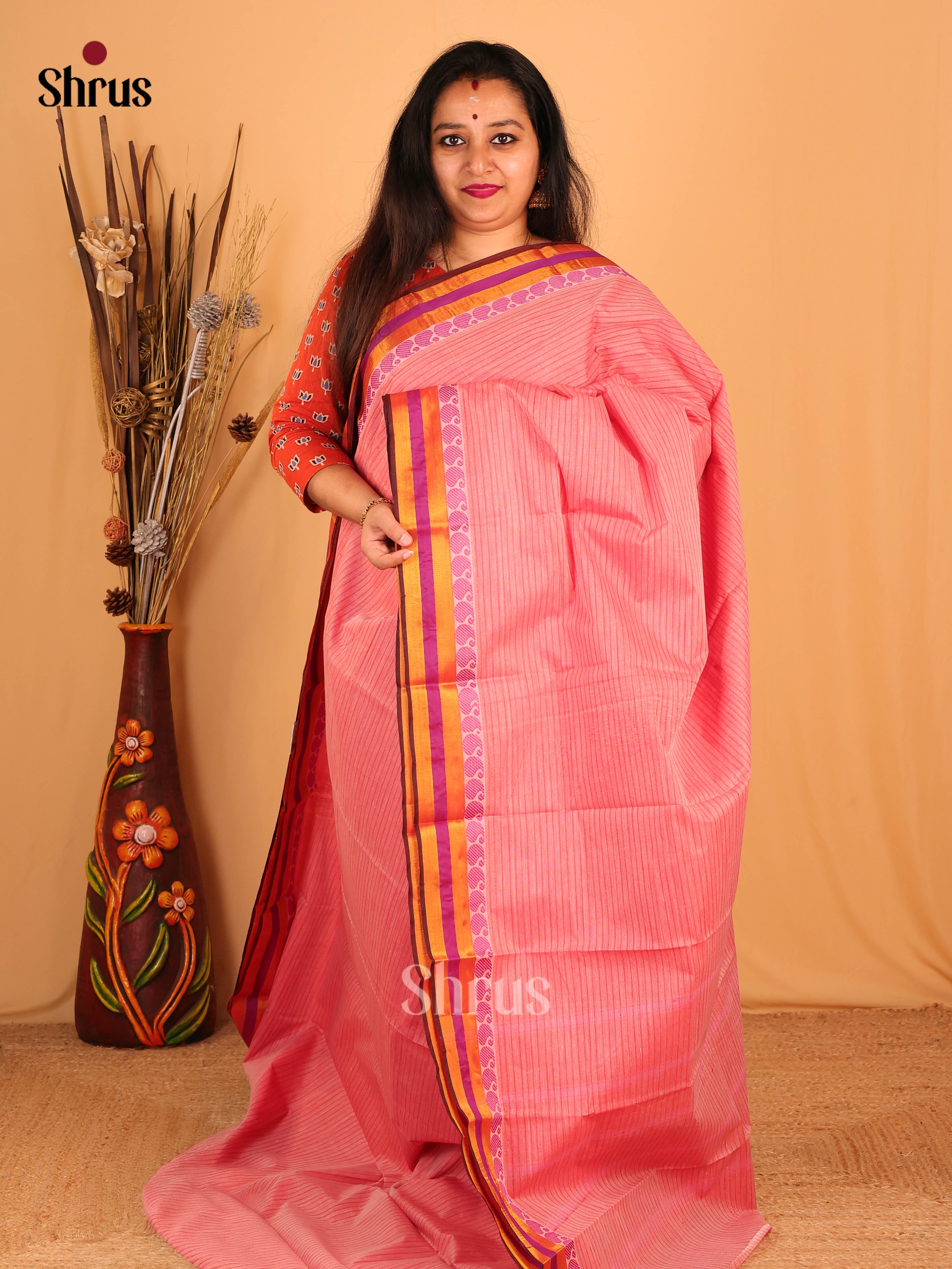 Pink & Maroon - South Cotton Saree - Shop on Shrus.com