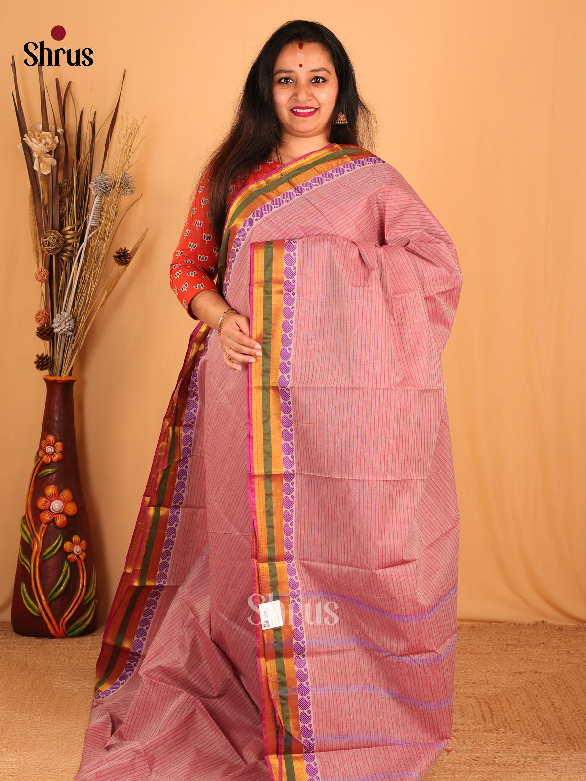 Pink - South Cotton Saree - Shop on Shrus.com