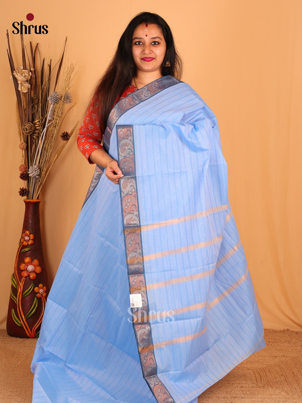 Blue - South Cotton Saree - Shop on Shrus.com