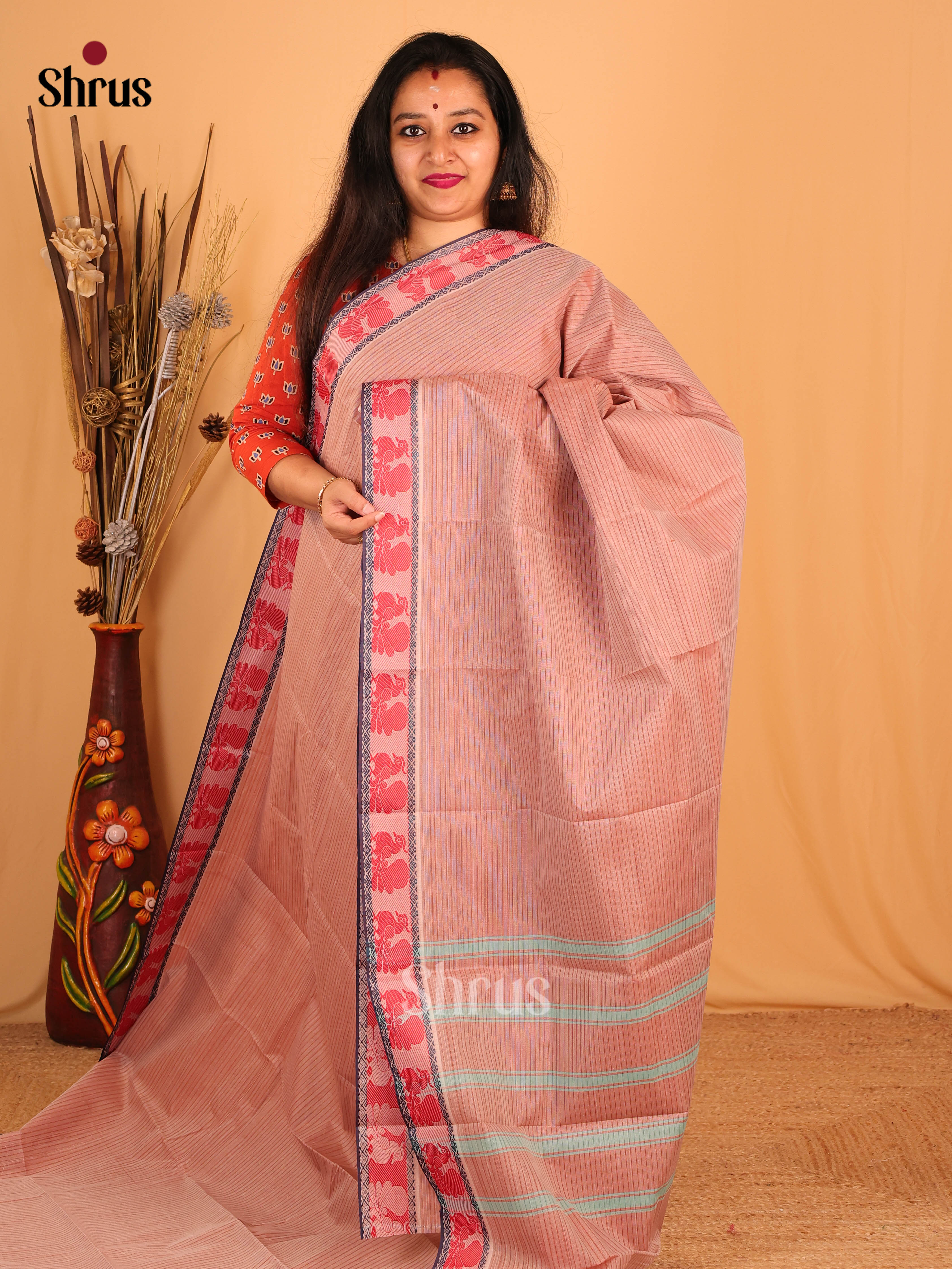 Pastel Pink - South Cotton Saree - Shop on Shrus.com