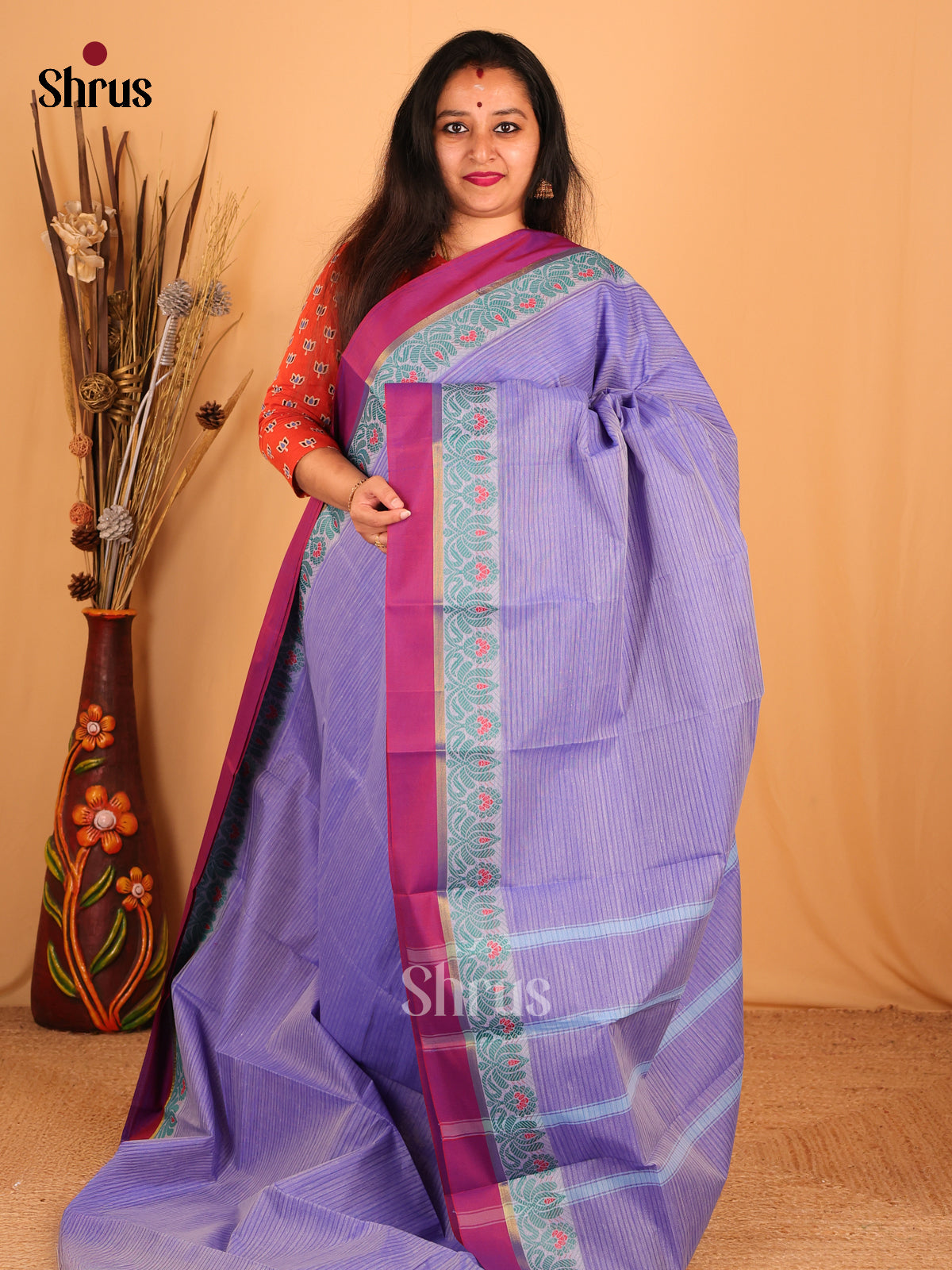 Lilac & Purple - South Cotton Saree - Shop on Shrus.com