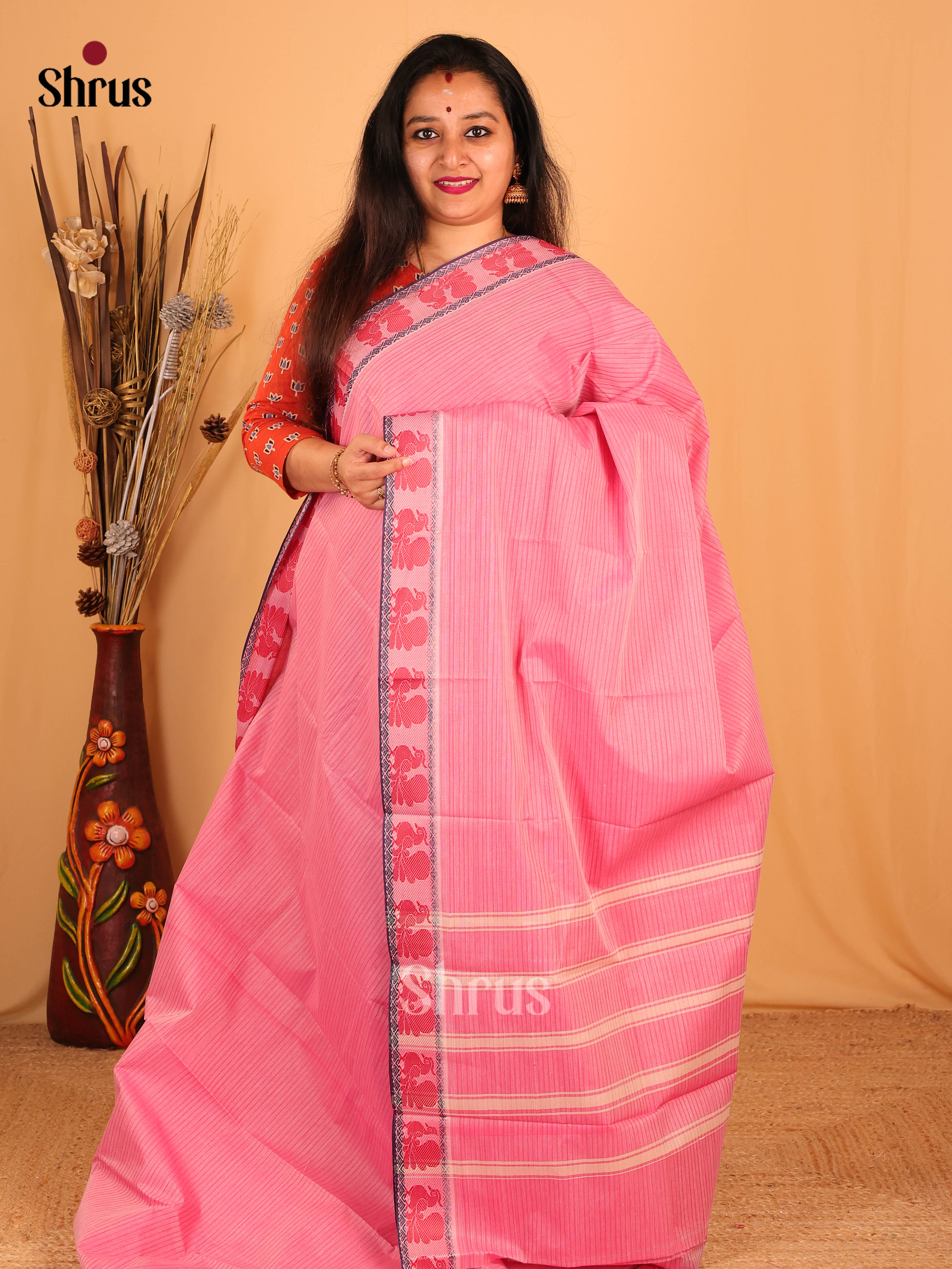 Pink - South Cotton Saree - Shop on Shrus.com