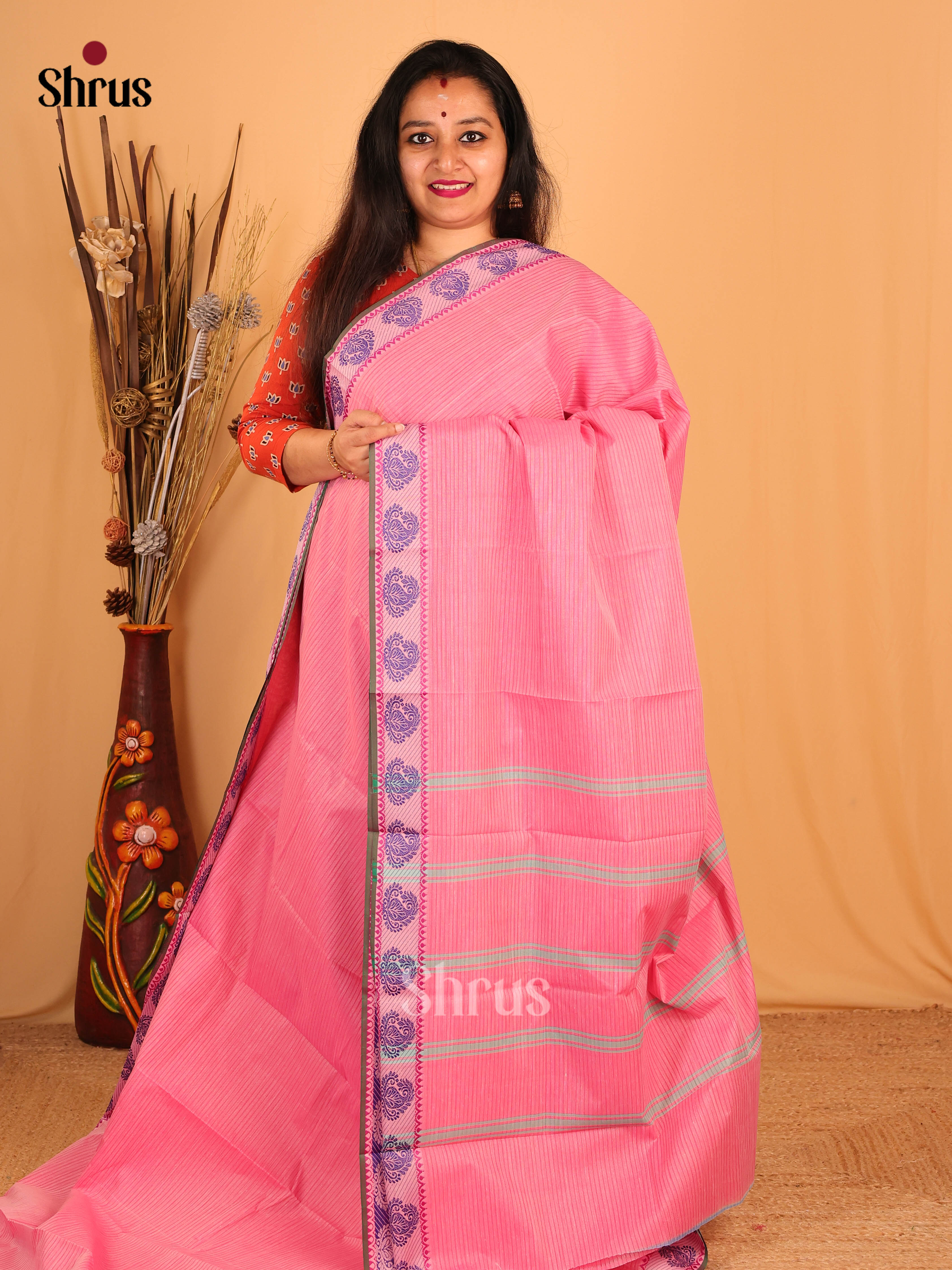 Pink - South Cotton Saree - Shop on Shrus.com