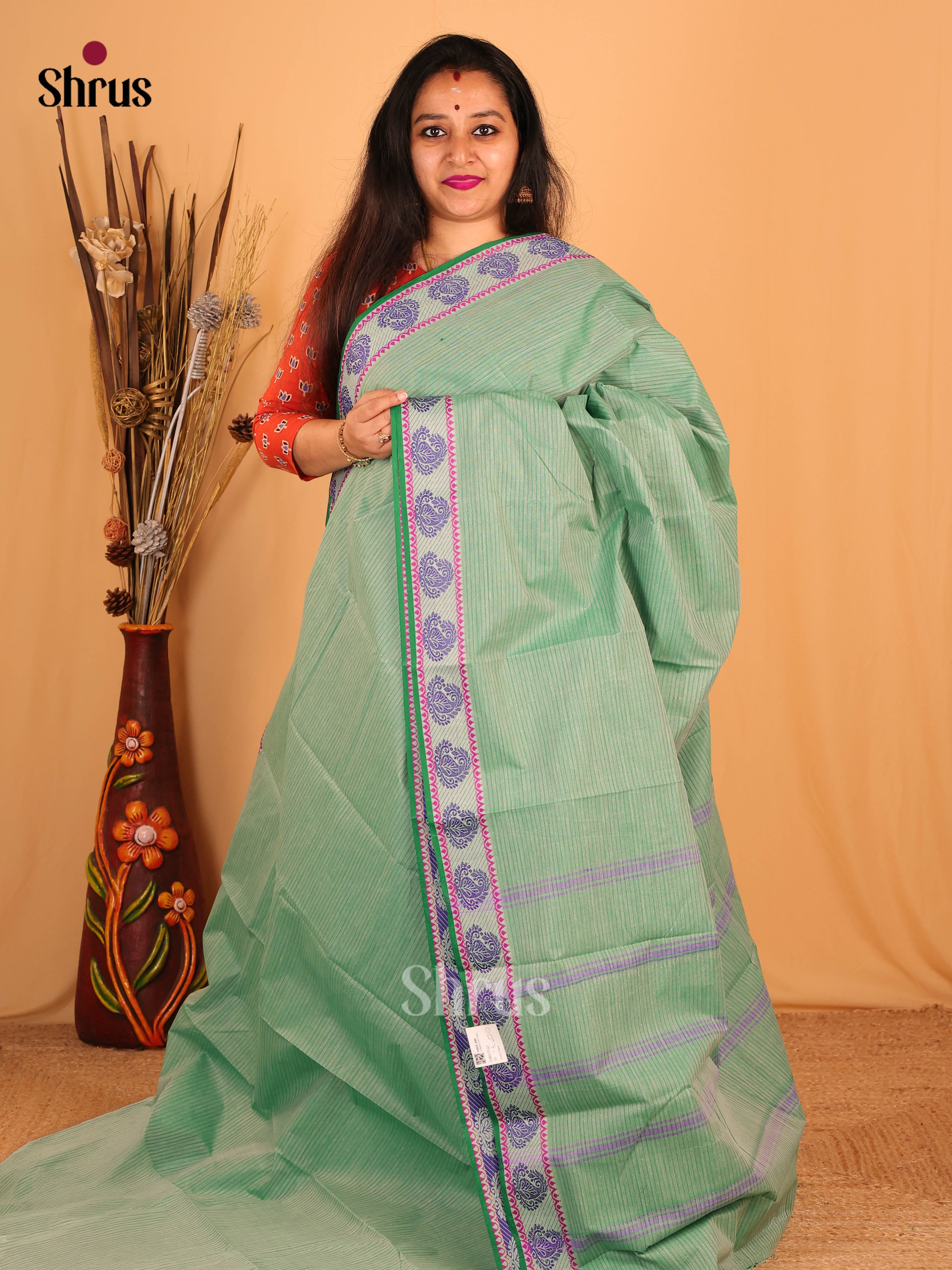Pastel Green - South Cotton Saree - Shop on Shrus.com