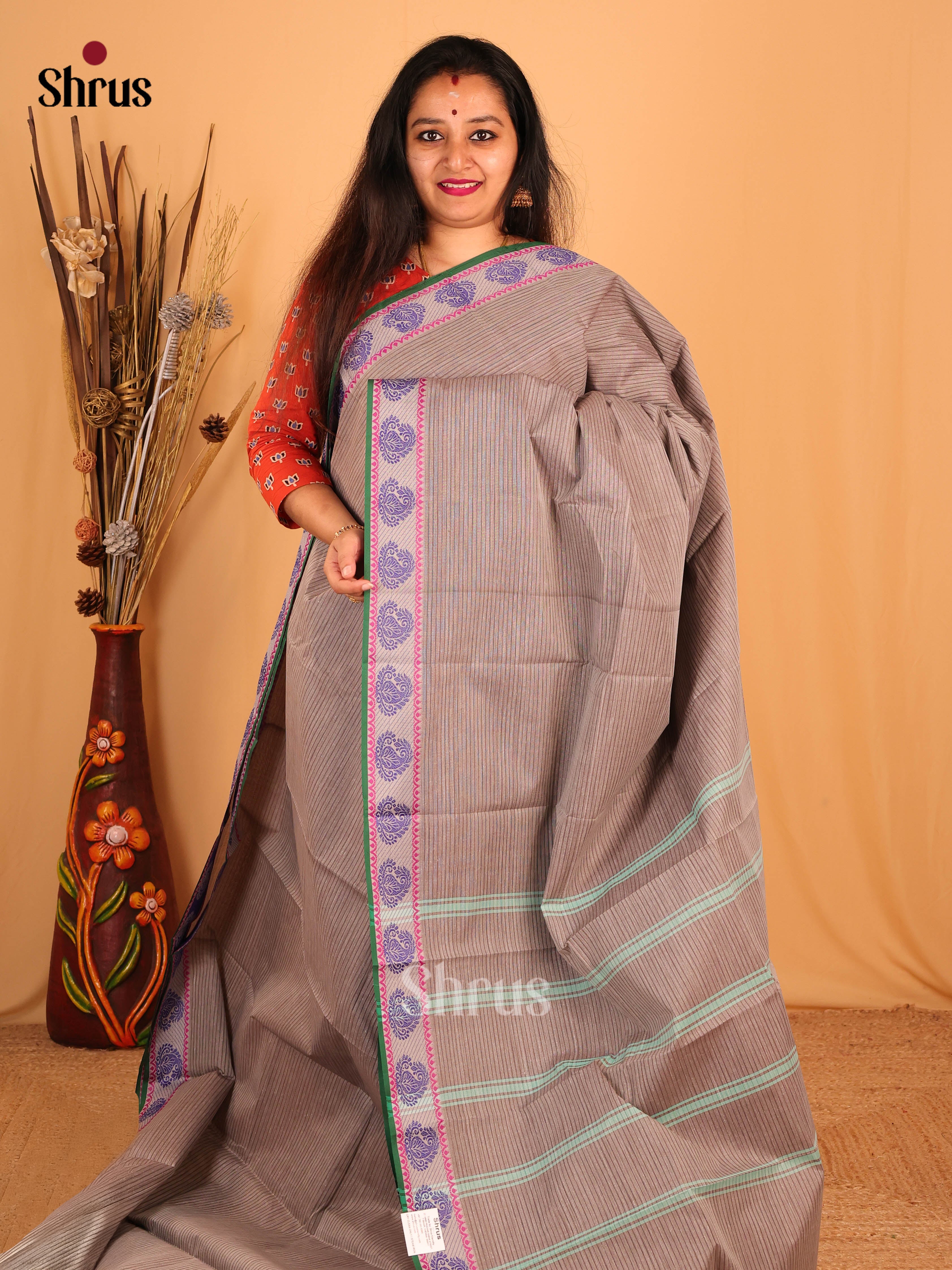Grey - South Cotton Saree - Shop on Shrus.com