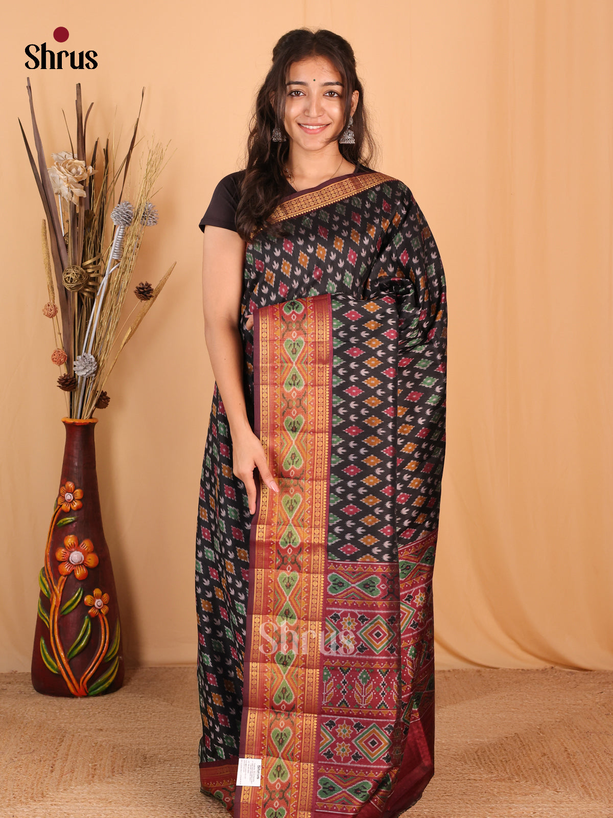 Black & Brown - Semi Patola Saree - Shop on Shrus.com