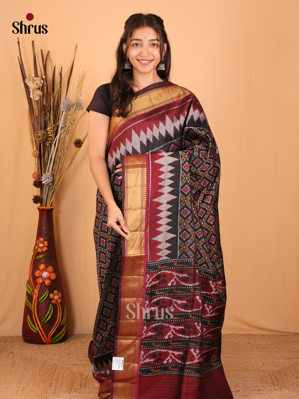 Black & Brown - Semi Patola Saree - Shop on Shrus.com