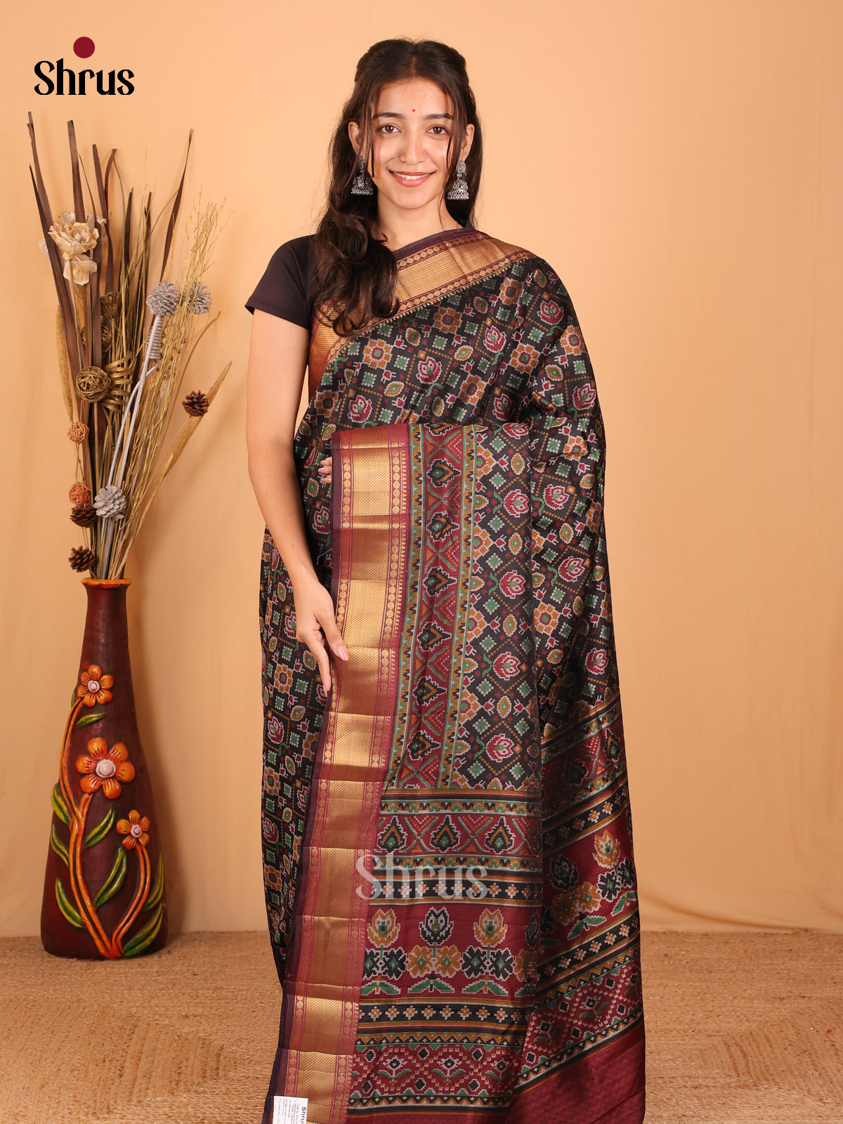 Black & Brown - Semi Patola Saree - Shop on Shrus.com