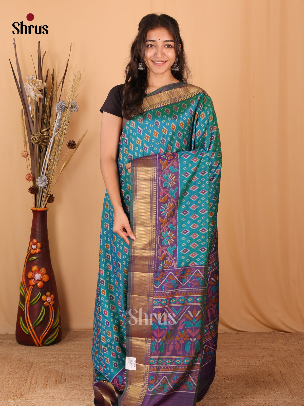 Blue & Purple - Semi Patola Saree - Shop on Shrus.com