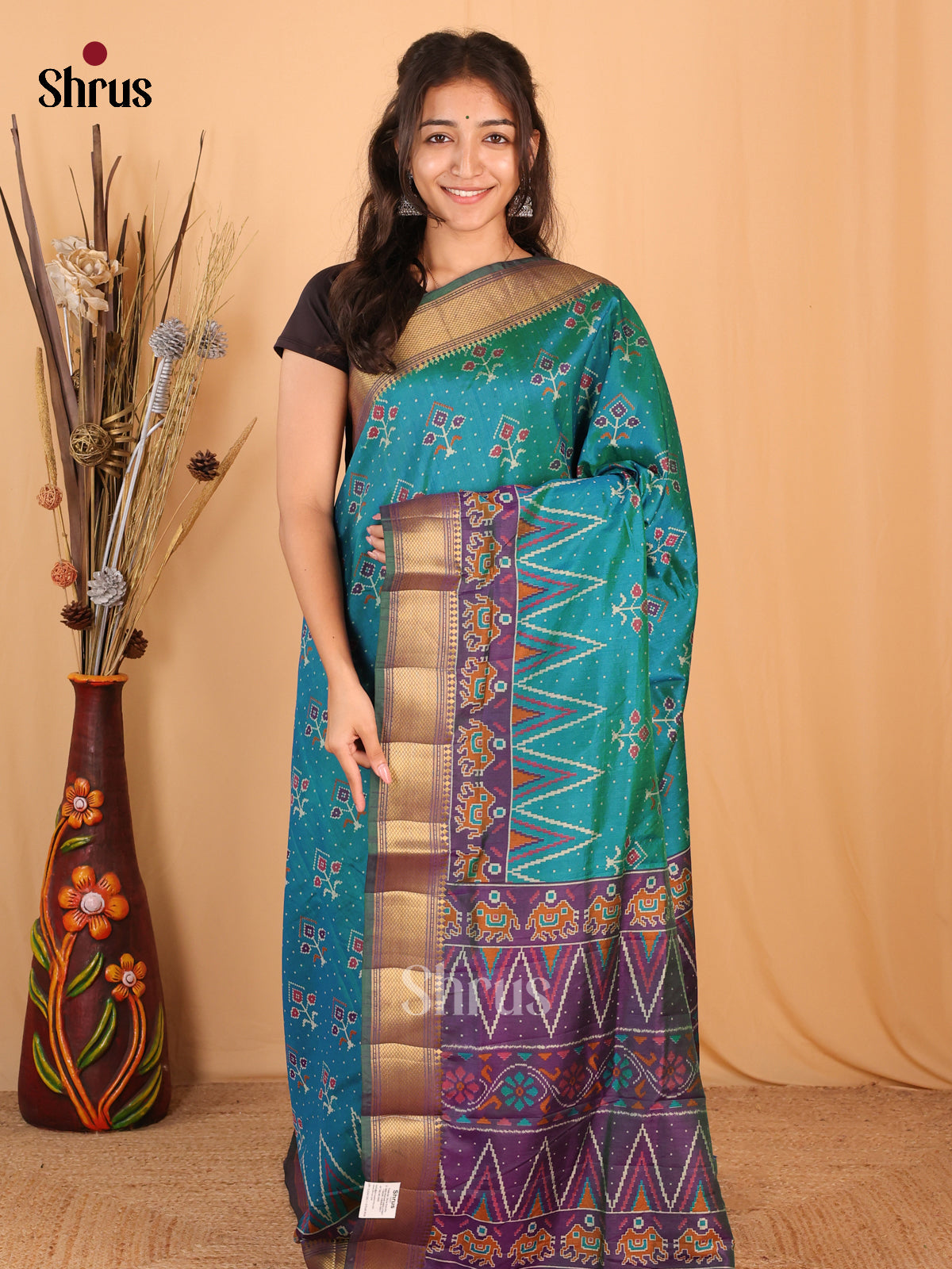 Blue & Purple - Semi Patola Saree - Shop on Shrus.com